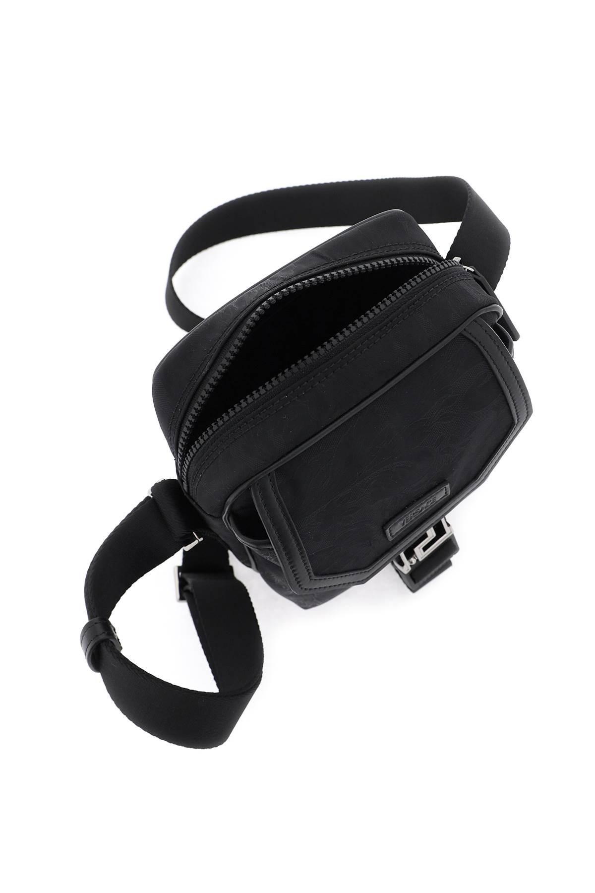 Shop Versace Neo Nylon Crossbody Bag In Black-ruthenium (black)