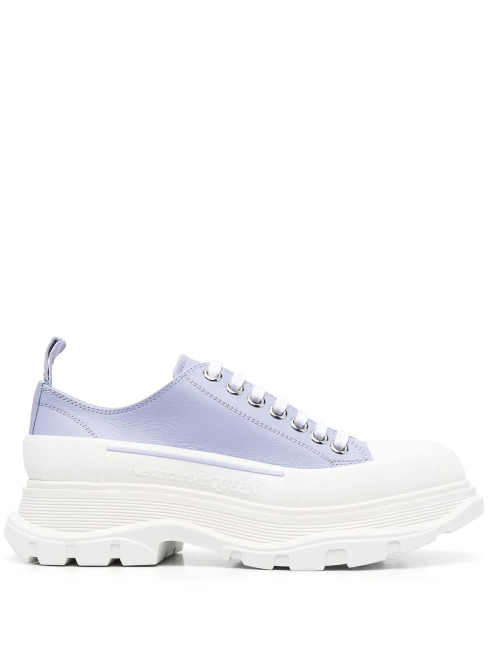 Lilac And White Tread Slick Laced Shoes