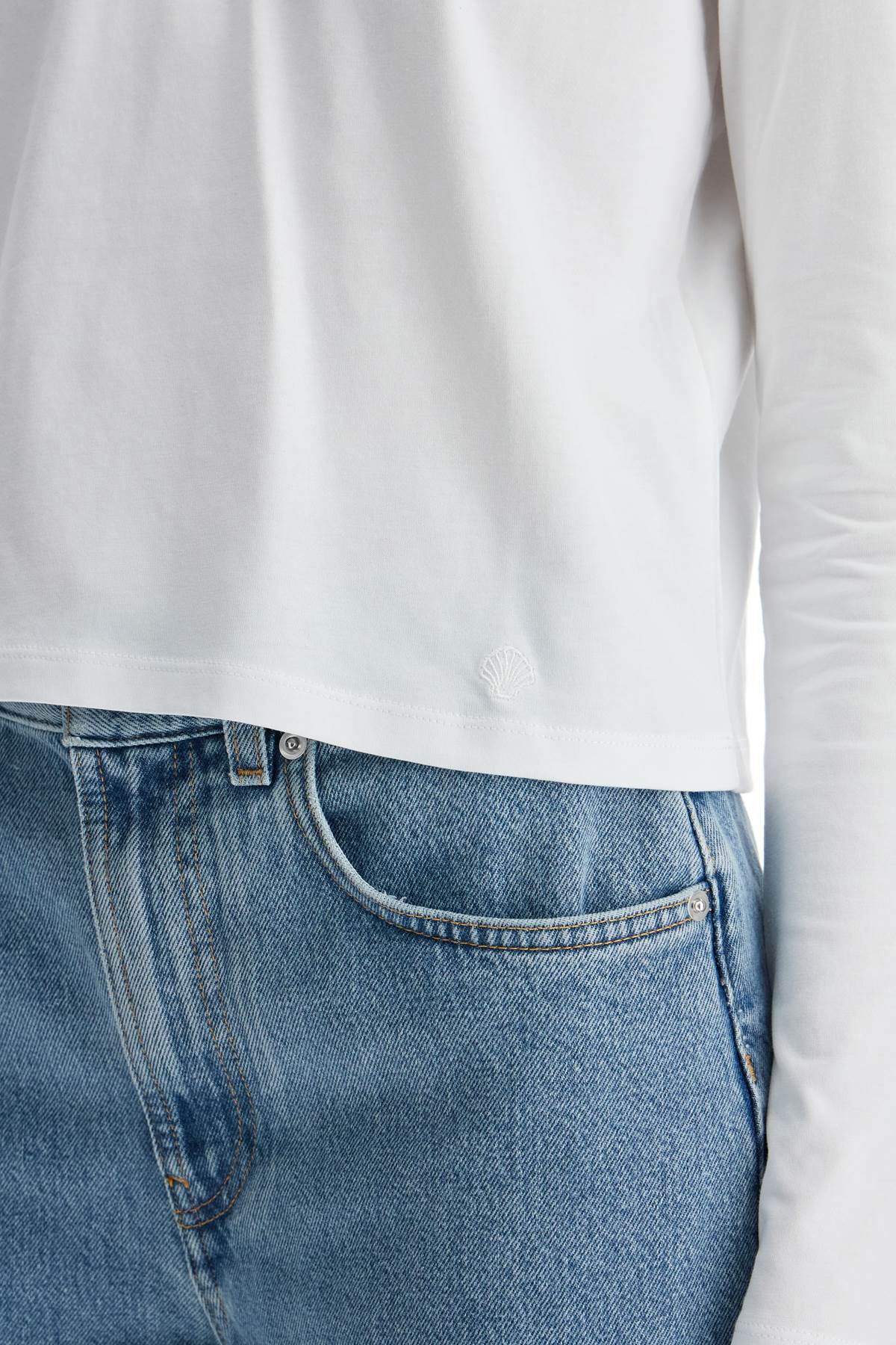 Loulou Studio Cropped Long Sleeve T-shirt White In Organic Cotton In White