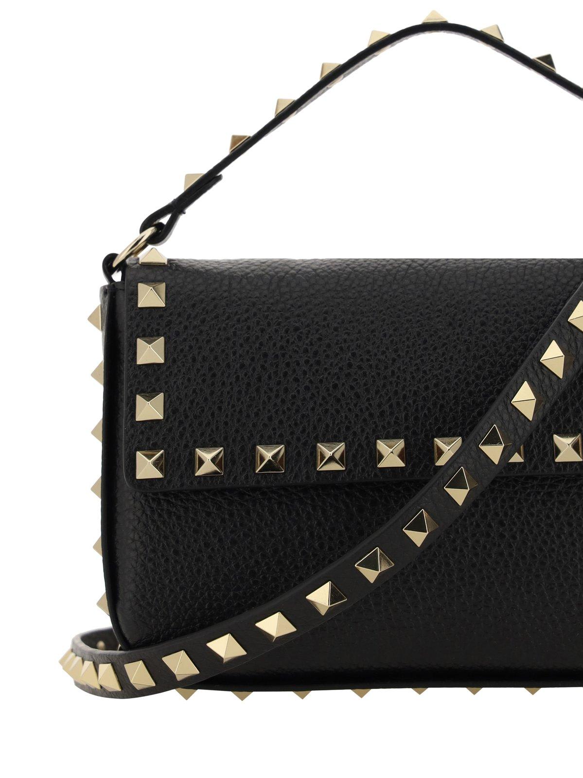 Valentino Garavani Rockstud Foldover Top Crossbody Bag In Black