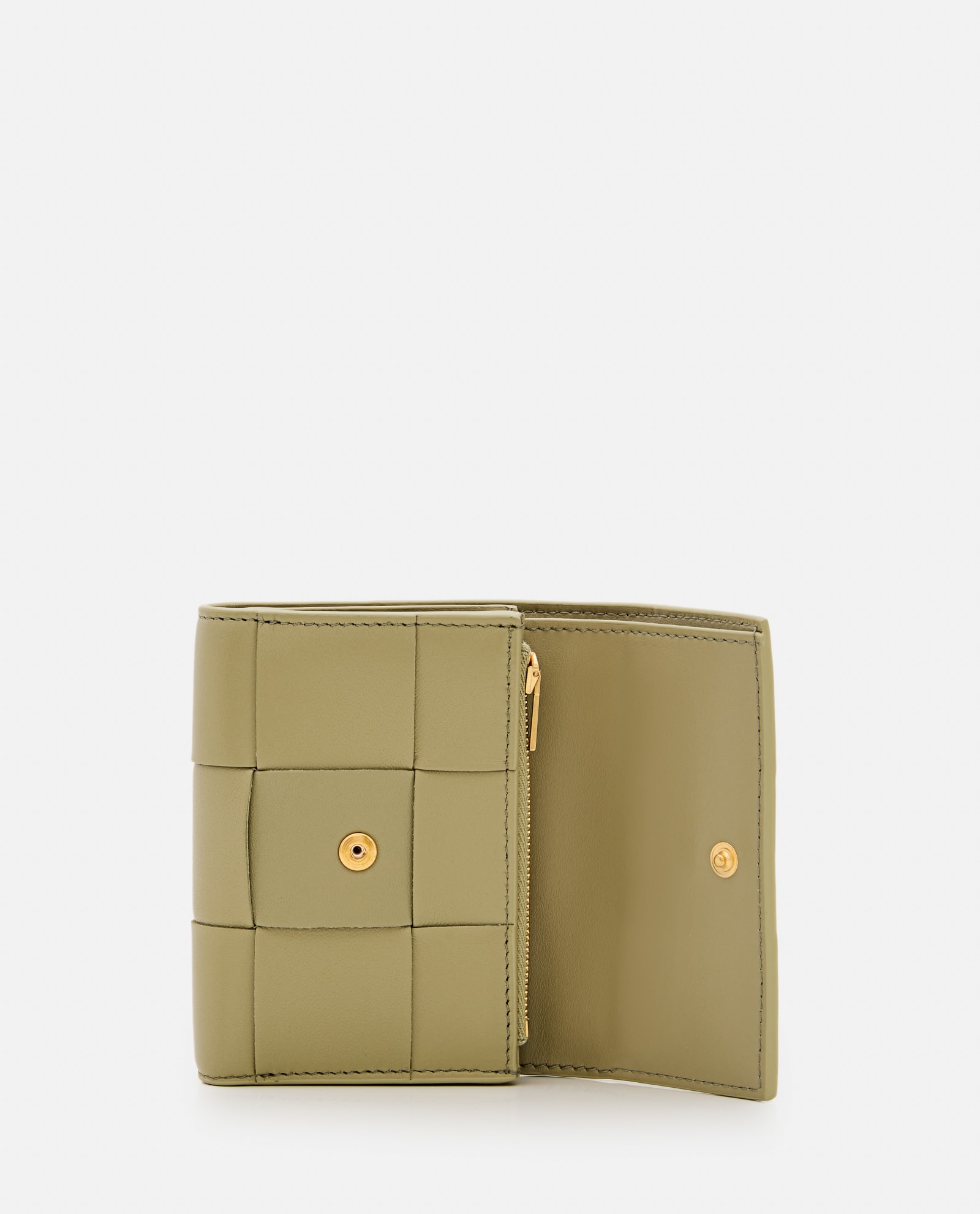 Shop Bottega Veneta Tri-fold Leather Wallet In Beige