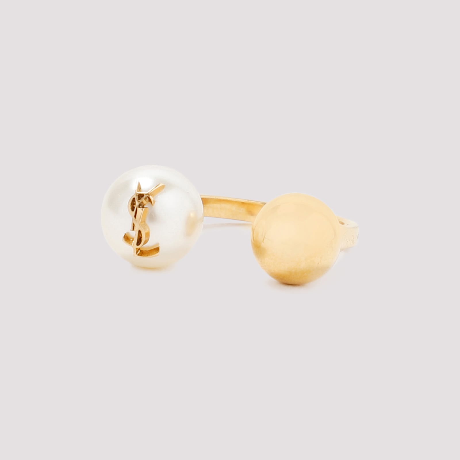 Shop Saint Laurent Bague Boule Ysl Ring In Creme