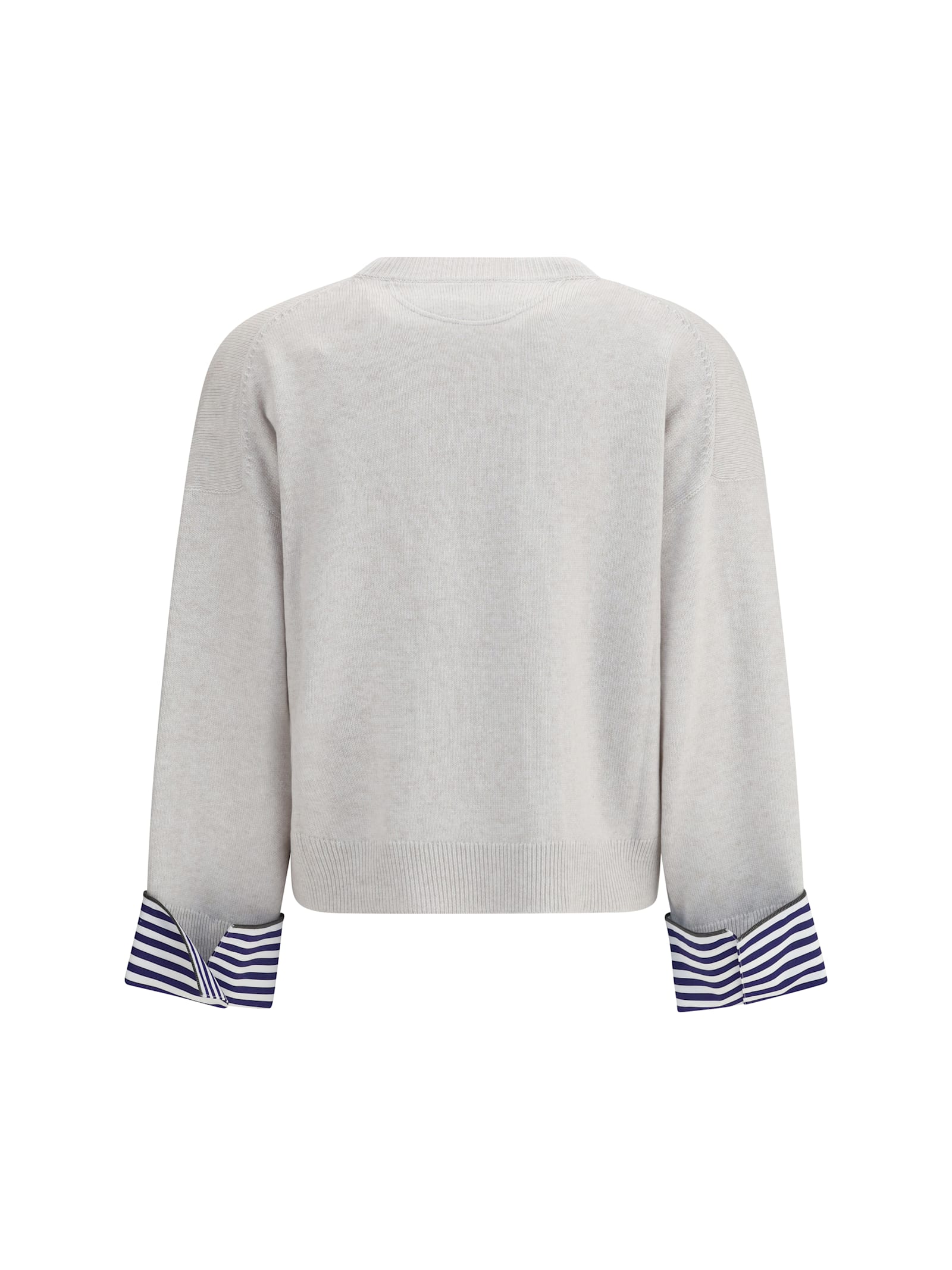 Brunello Cucinelli Cashmere Sweater Striped Cuffs Jewels In White