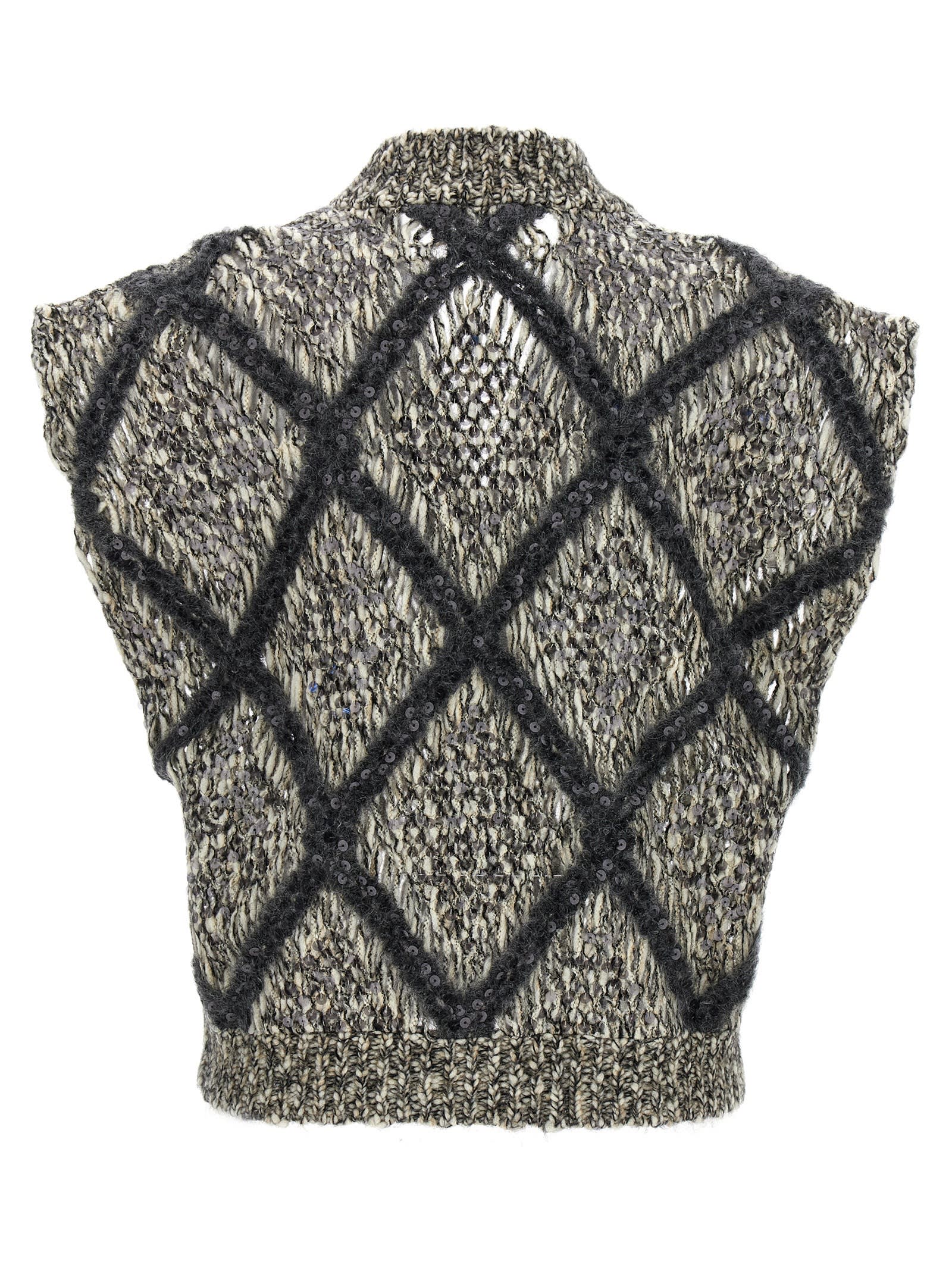 Shop Brunello Cucinelli Sequin Vest In Gray