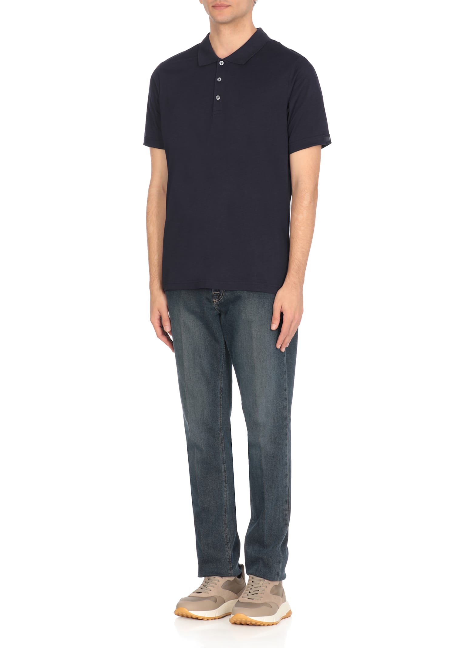 Fay Short-sleeved Cotton Polo Shirt In Blue