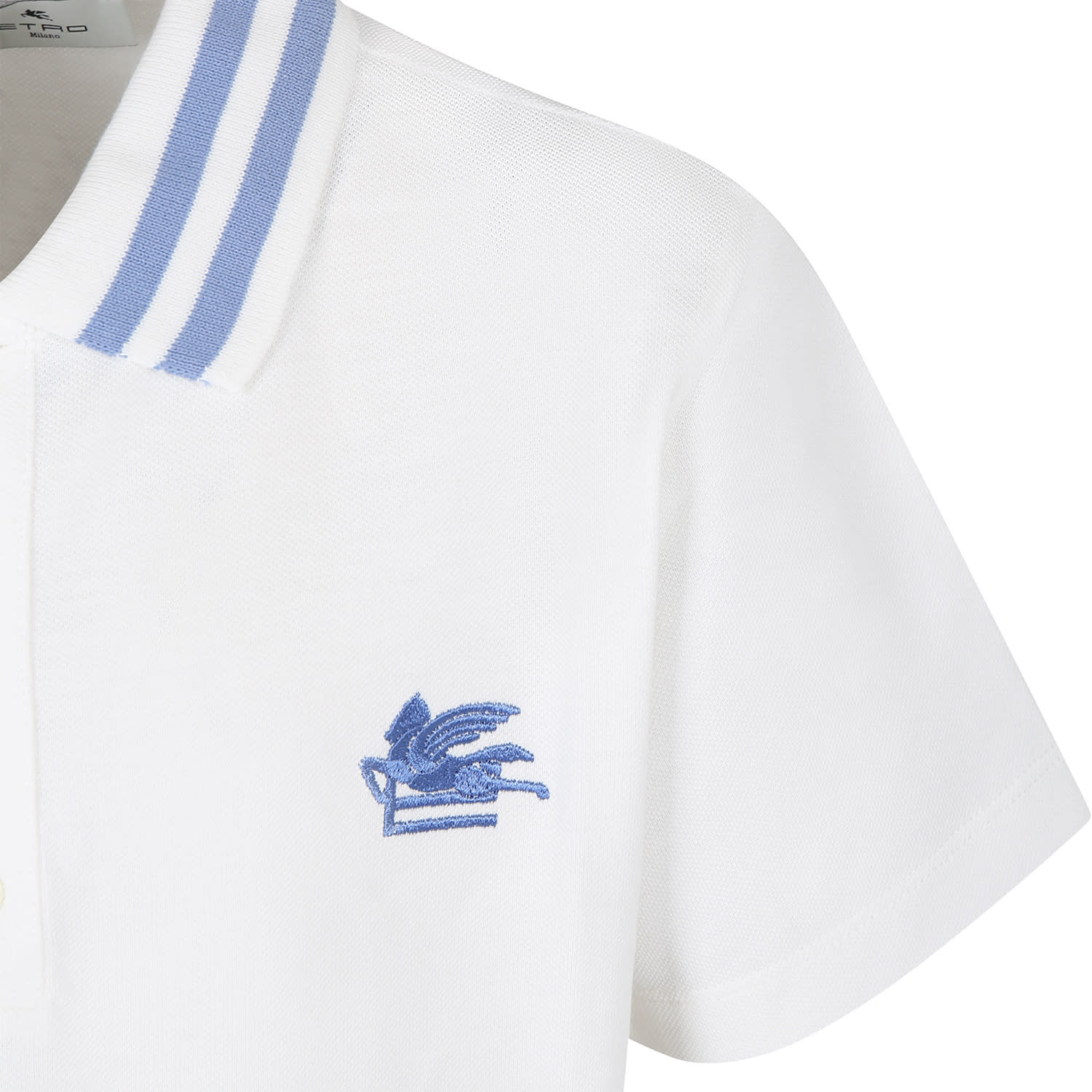 Shop Etro Ivory Polo Shirt For Boy With Pegasus
