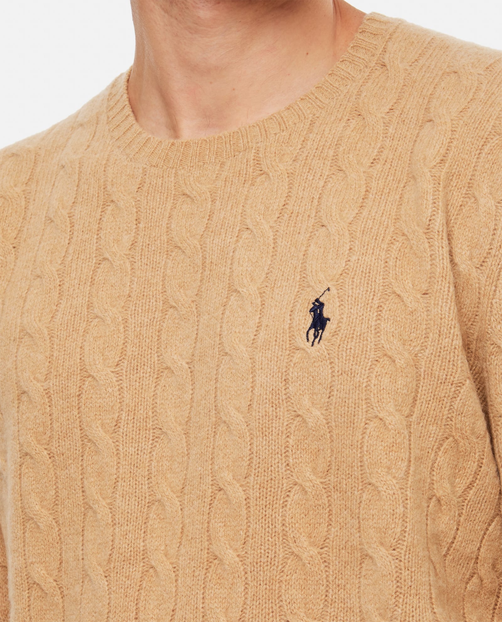 Polo Ralph Lauren Iconica Maglia A Trecce Lana E Cashmere. Regular-fit. Girocollo. Sweater In Nude