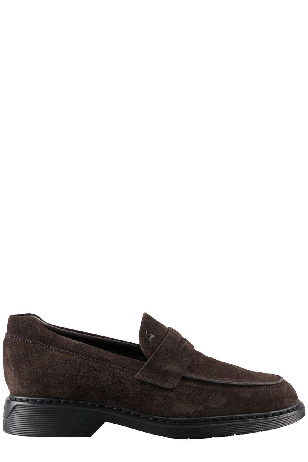 Shop Hogan Mocassino Almond-toe Loafers In Brown