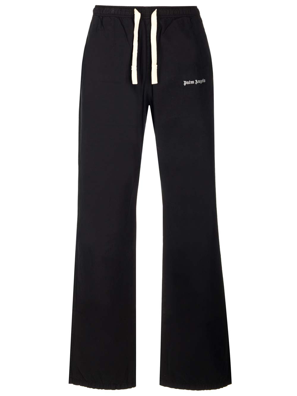 Shop Palm Angels Wide Cotton Pants In Nero/bianco