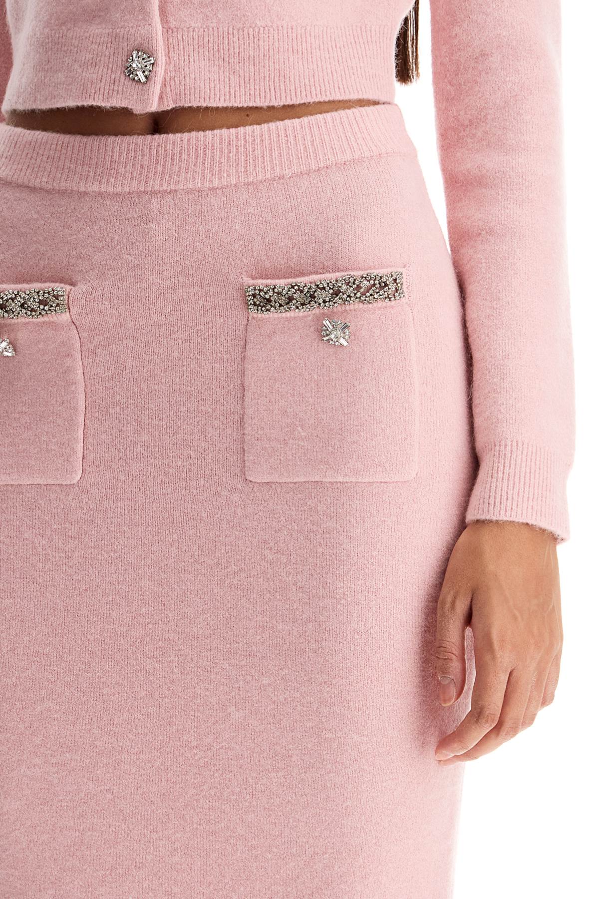 Shop Self-portrait Knitted Midi Skirt In Seven In Pink (pink)