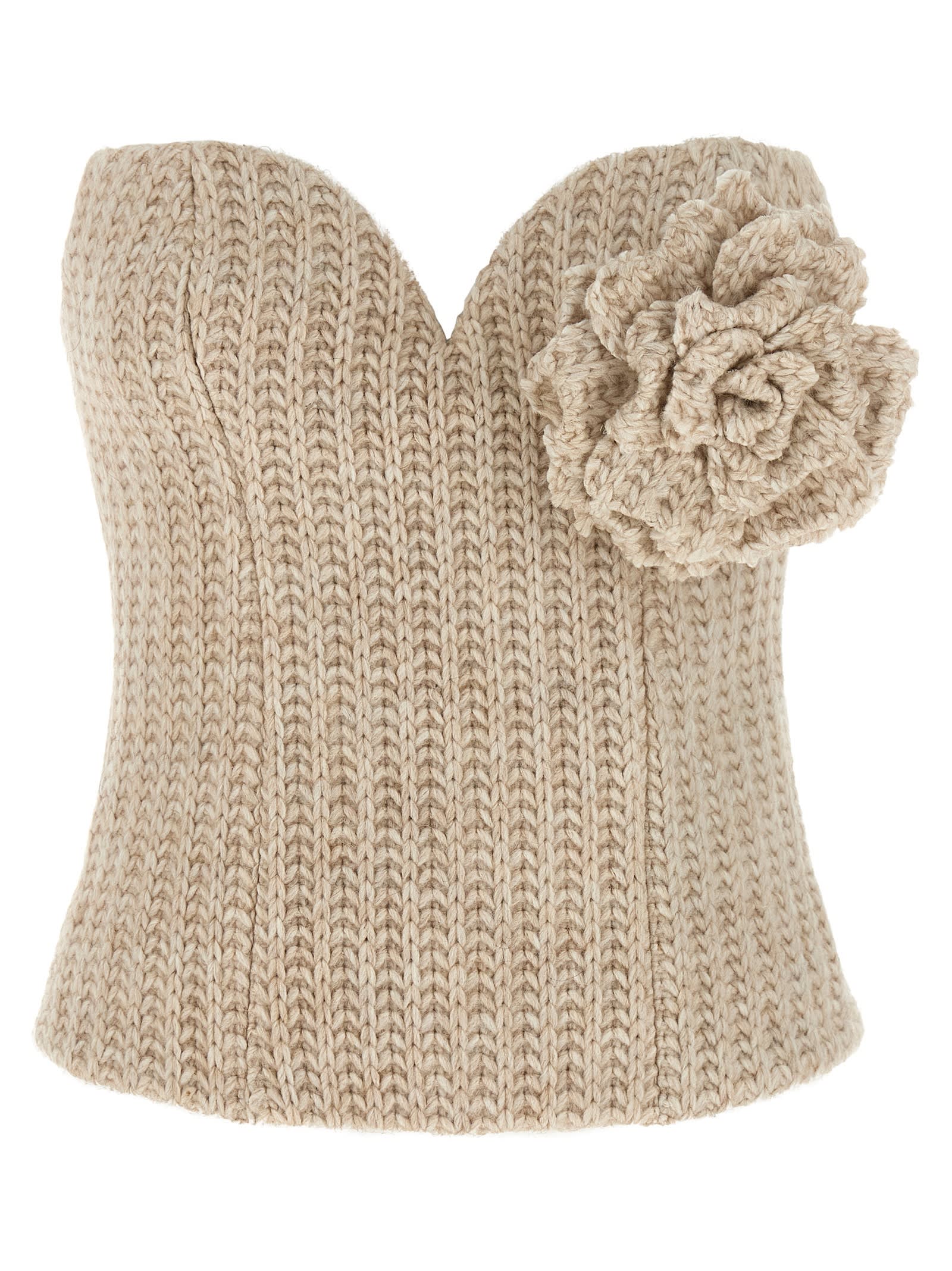 Giuseppe Di Morabito Knit Bandeau Top Floral Embellishment In Neutral