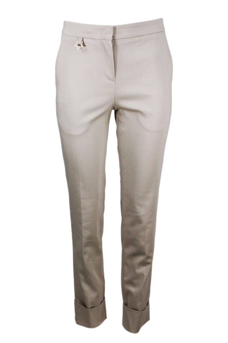 Lorena Antoniazzi Stretch Cotton Trousers With America Pocket, Zip And Turn-up At The Bottom