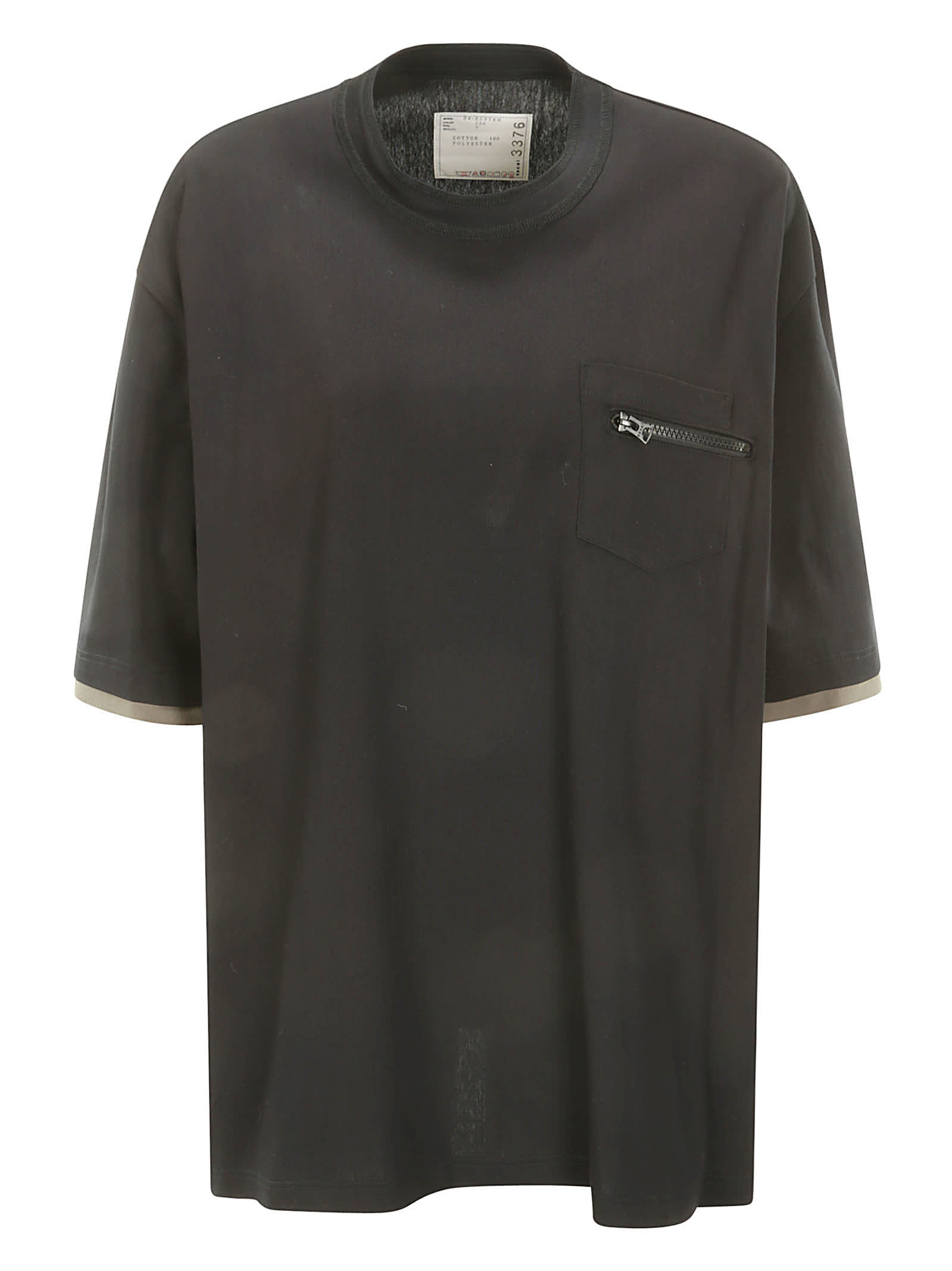 Sacai Cotton Jersey T-shirt In Navy×taupe