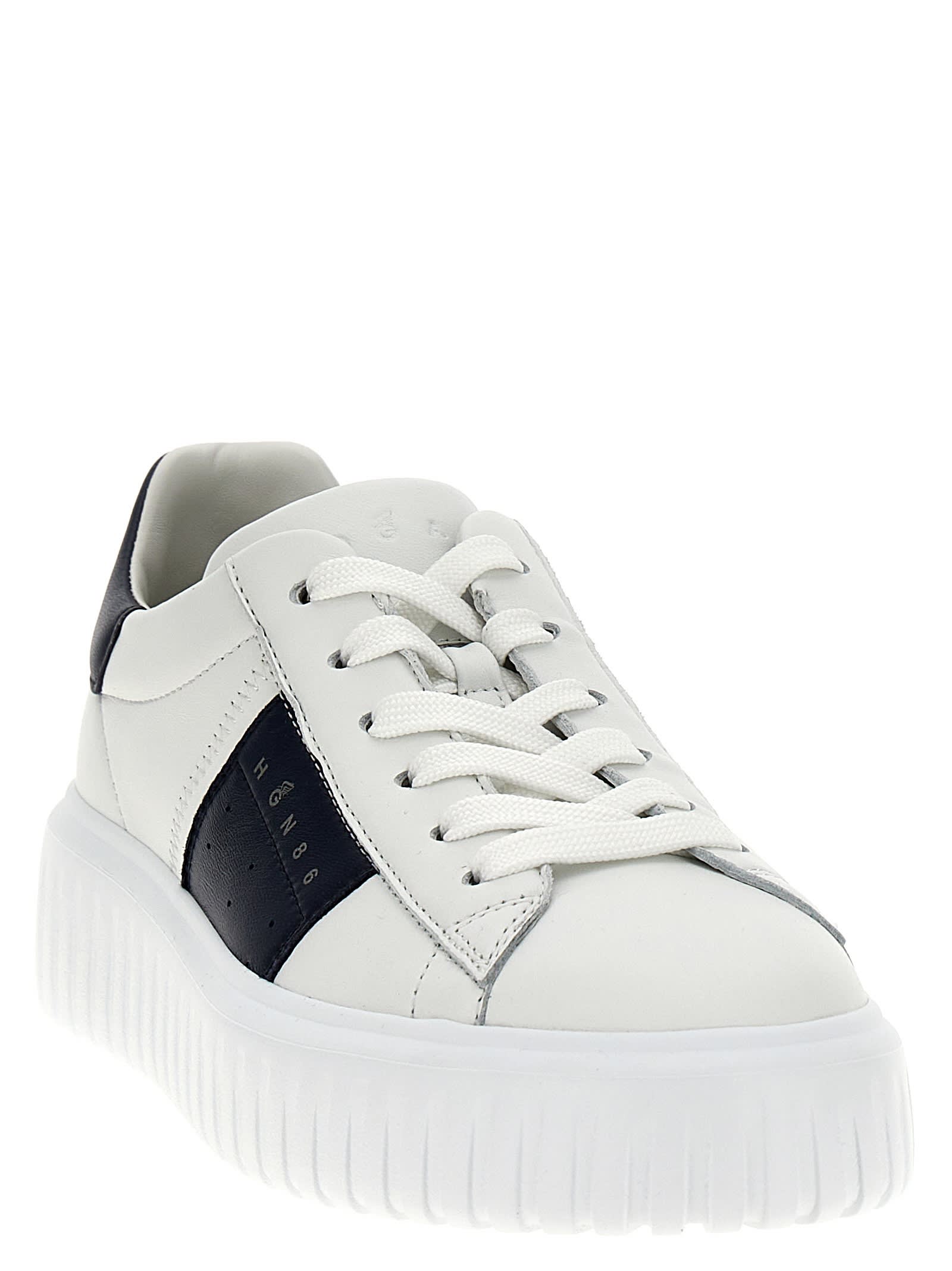 Hogan Panelled Design Calf Leather Sneakers With Chunky Sole In White
