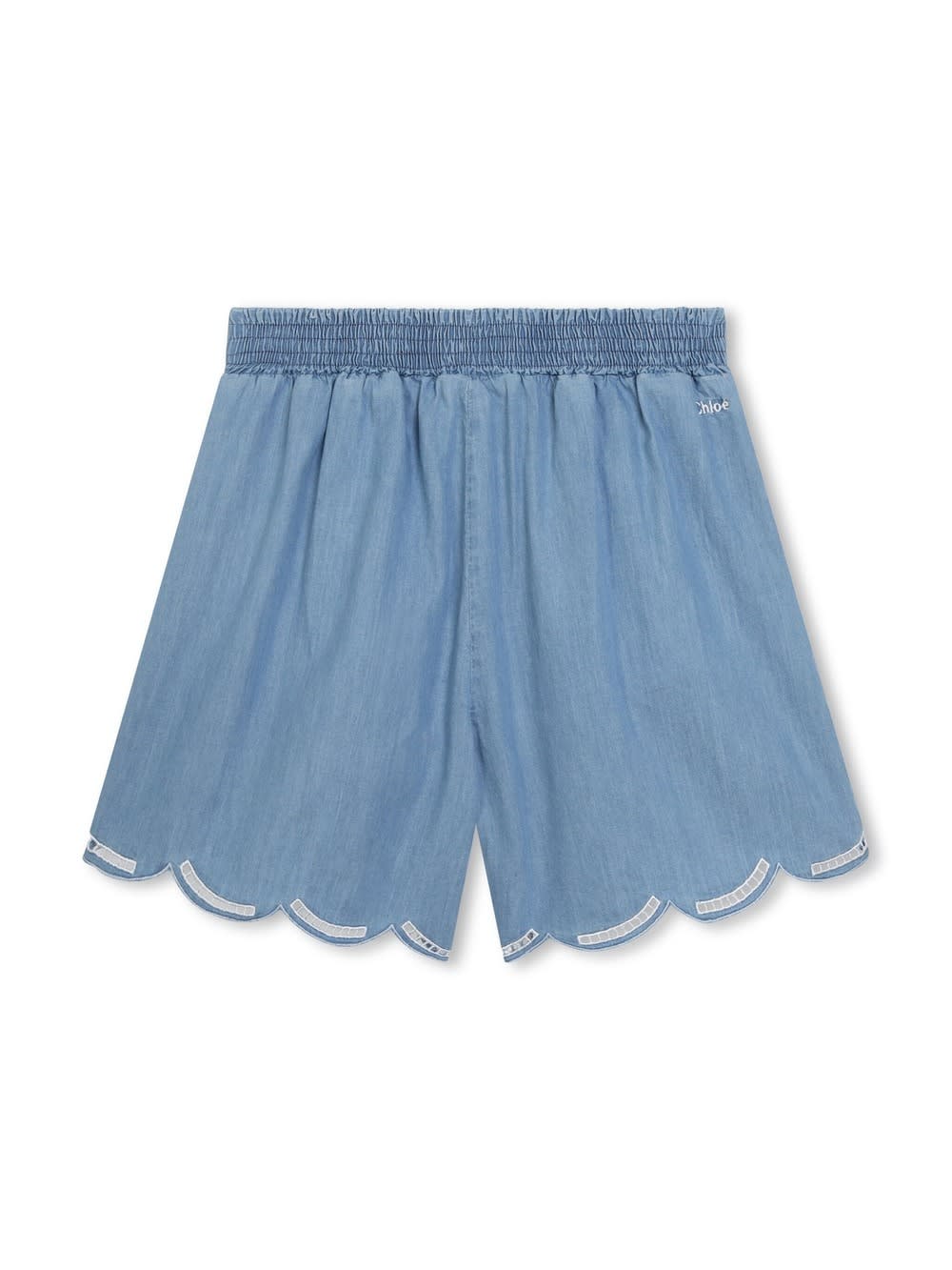 Shop Chloé Medium Blue Shorts With Belt And Scalloped Hem In Denim