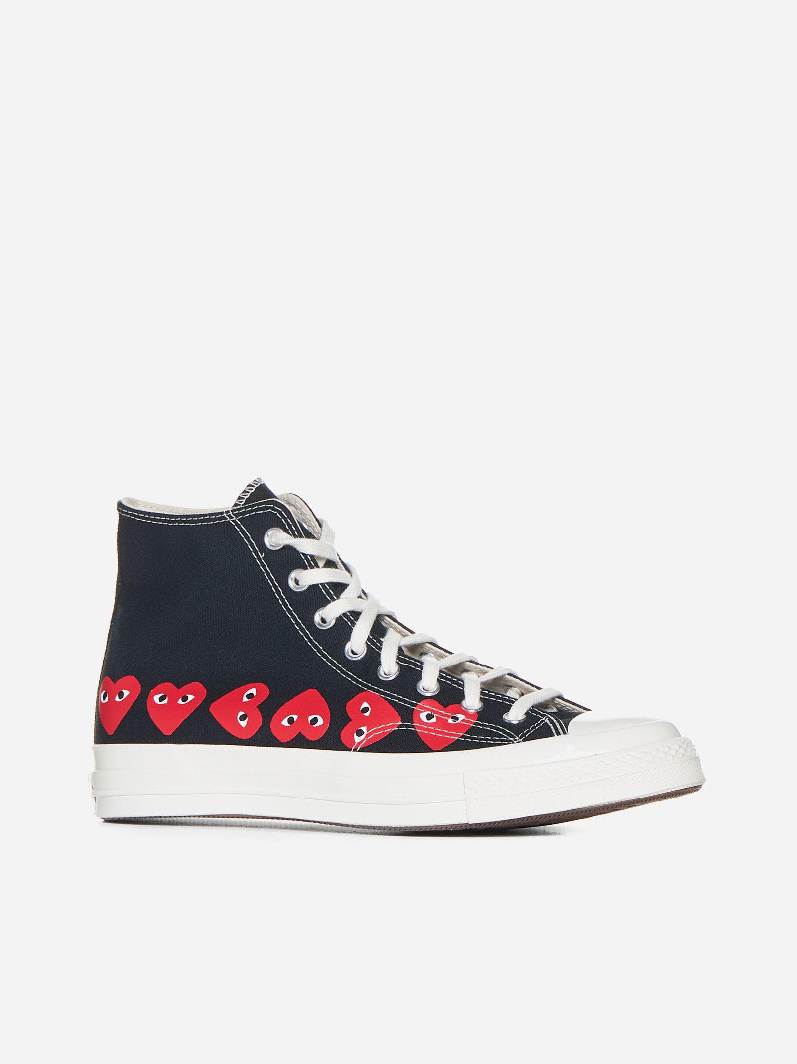 Shop Comme Des Garçons Multi Heart High-top Canvas Sneakers In Black