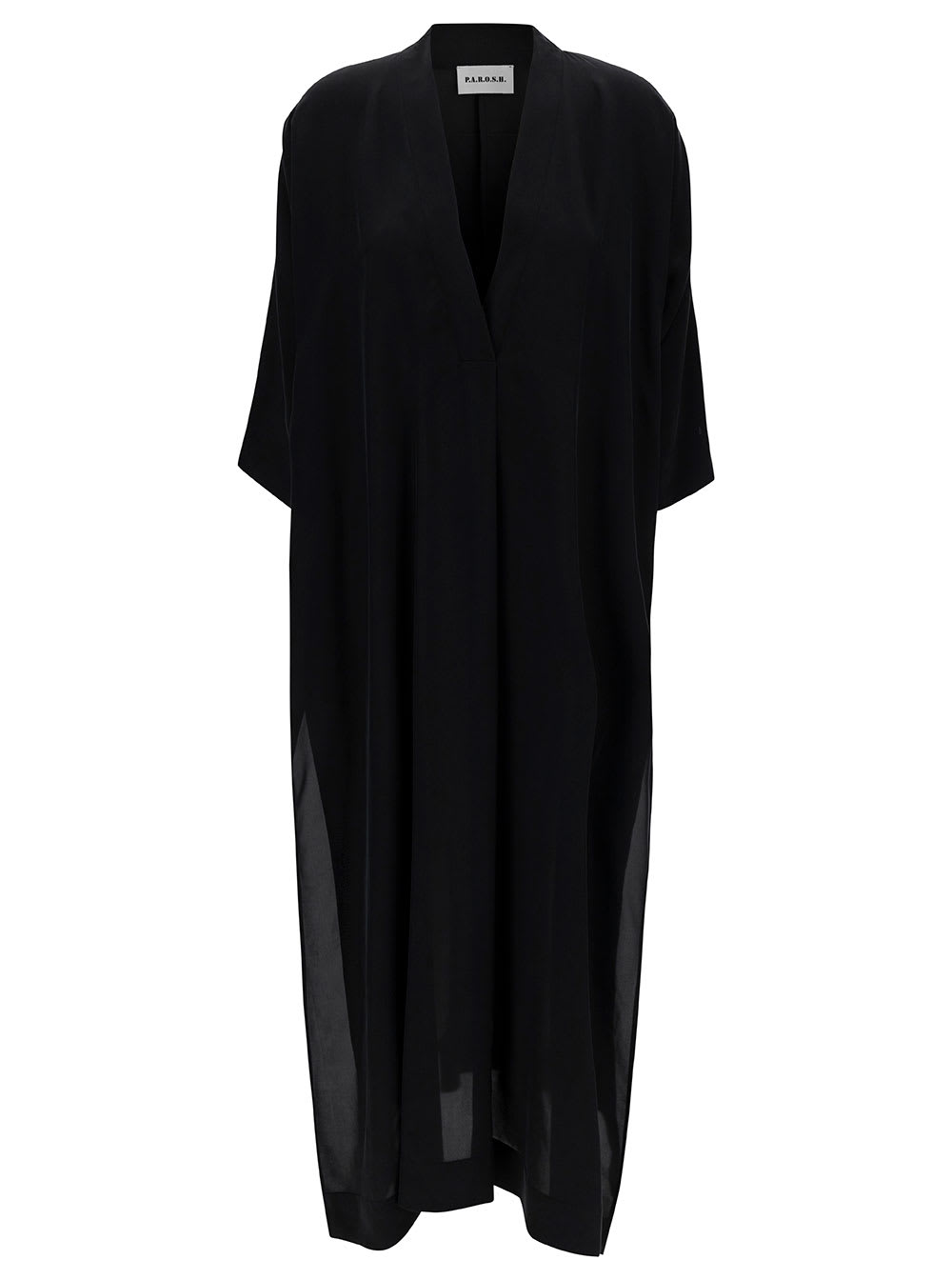 Parosh Maxi Black Loose Dress With V Neckline In Silk Woman