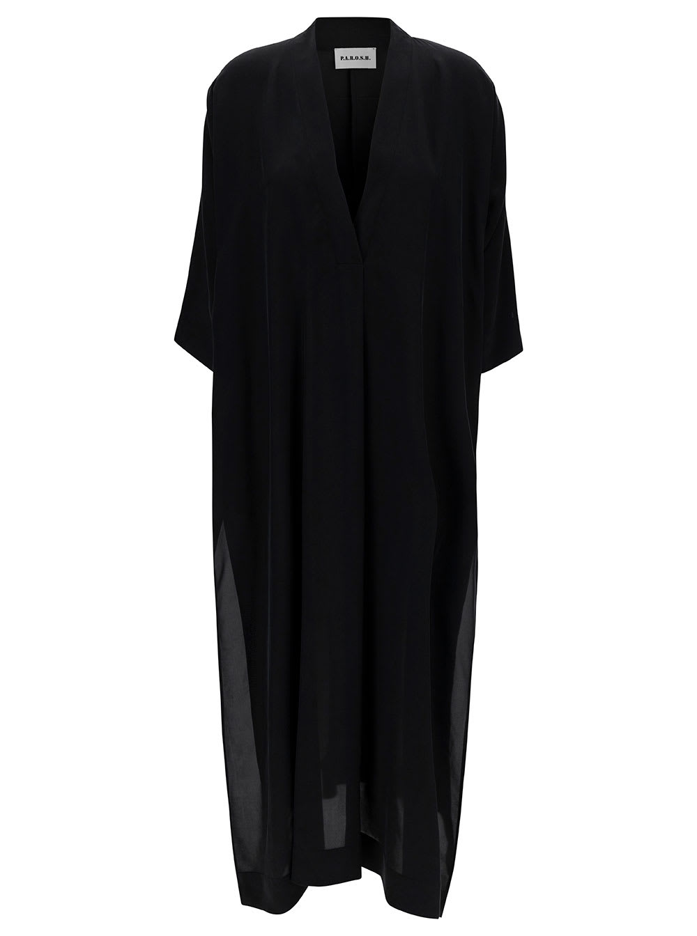 Shop P.a.r.o.s.h Maxi Black Loose Dress With V Neckline In Silk Woman