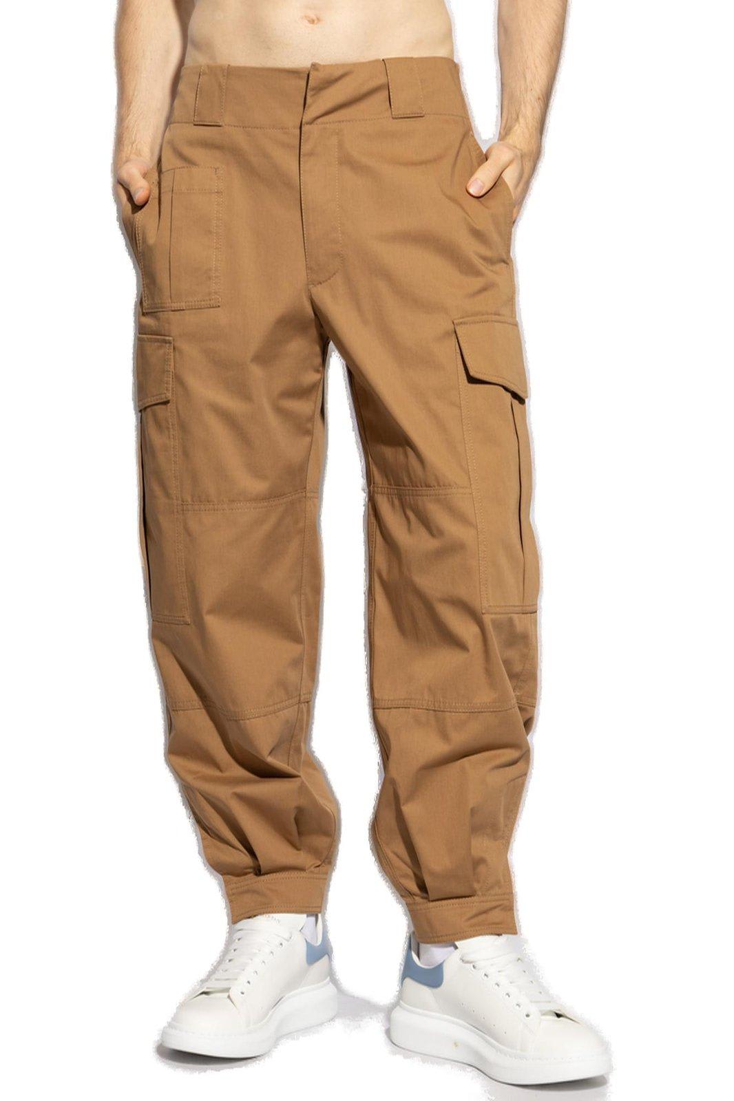 Alexander Mcqueen Low-waisted Cargo Pants With Ankle Buttons In Brown
