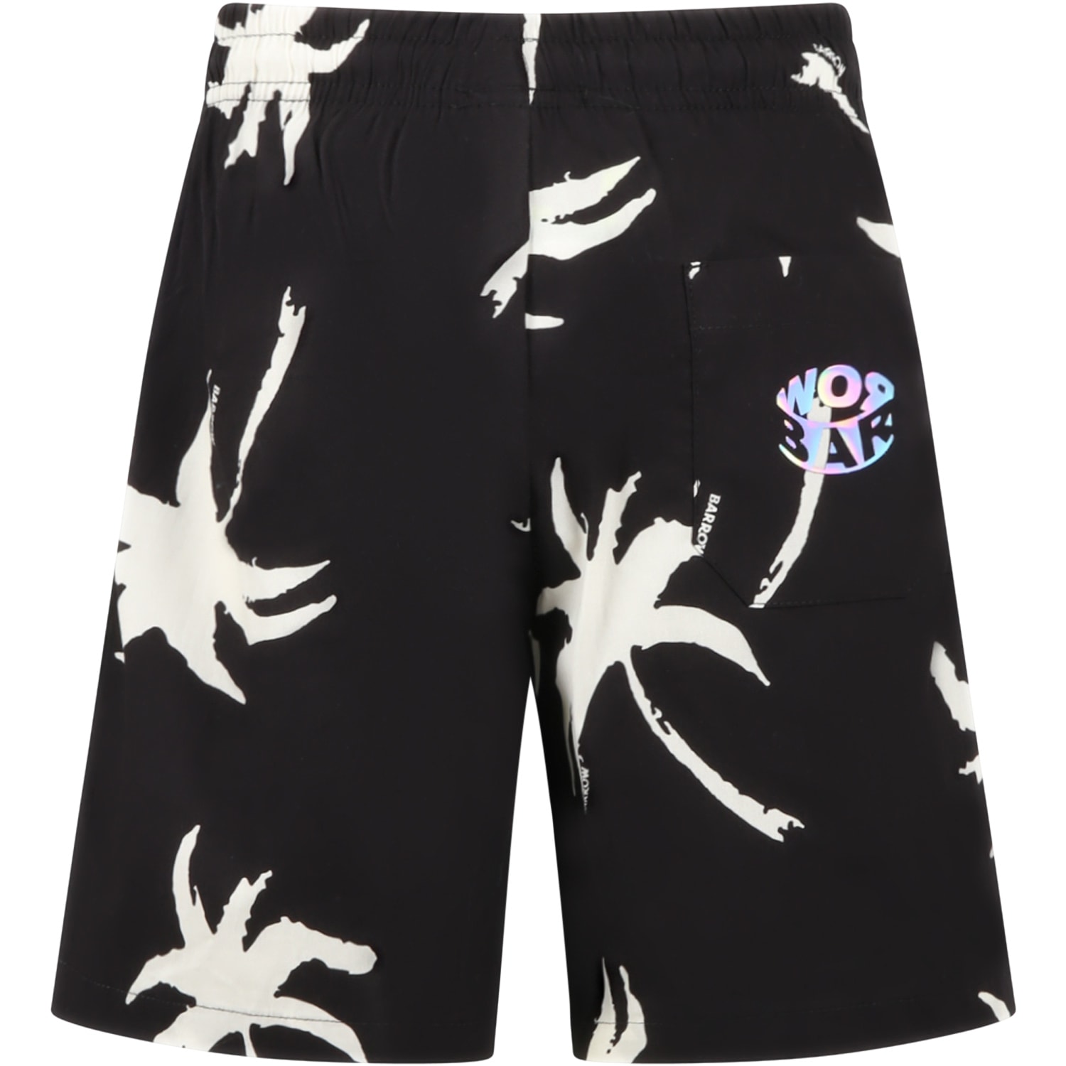 Shop Barrow Black Shorts For Boy With Palm Trees In Nero