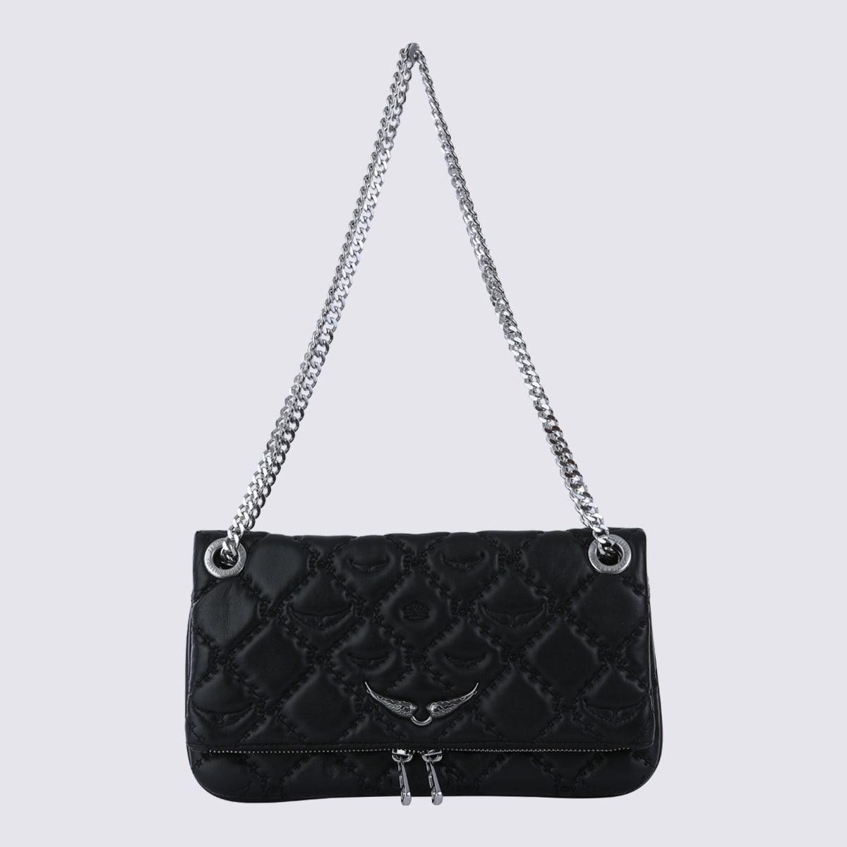 Zadig & Voltaire Rectangular Quilted Shoulder Bag With Chain Strap In Black