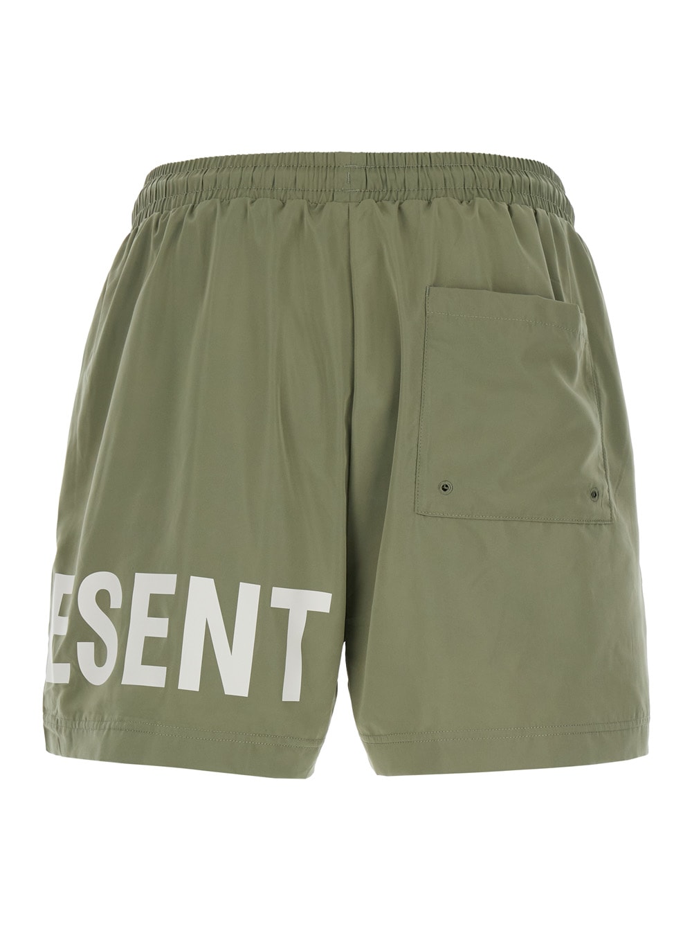 Represent Green Swim Shorts With Elastic Drawstring Waist And Logo Lettering Print In Tech Fabric Man