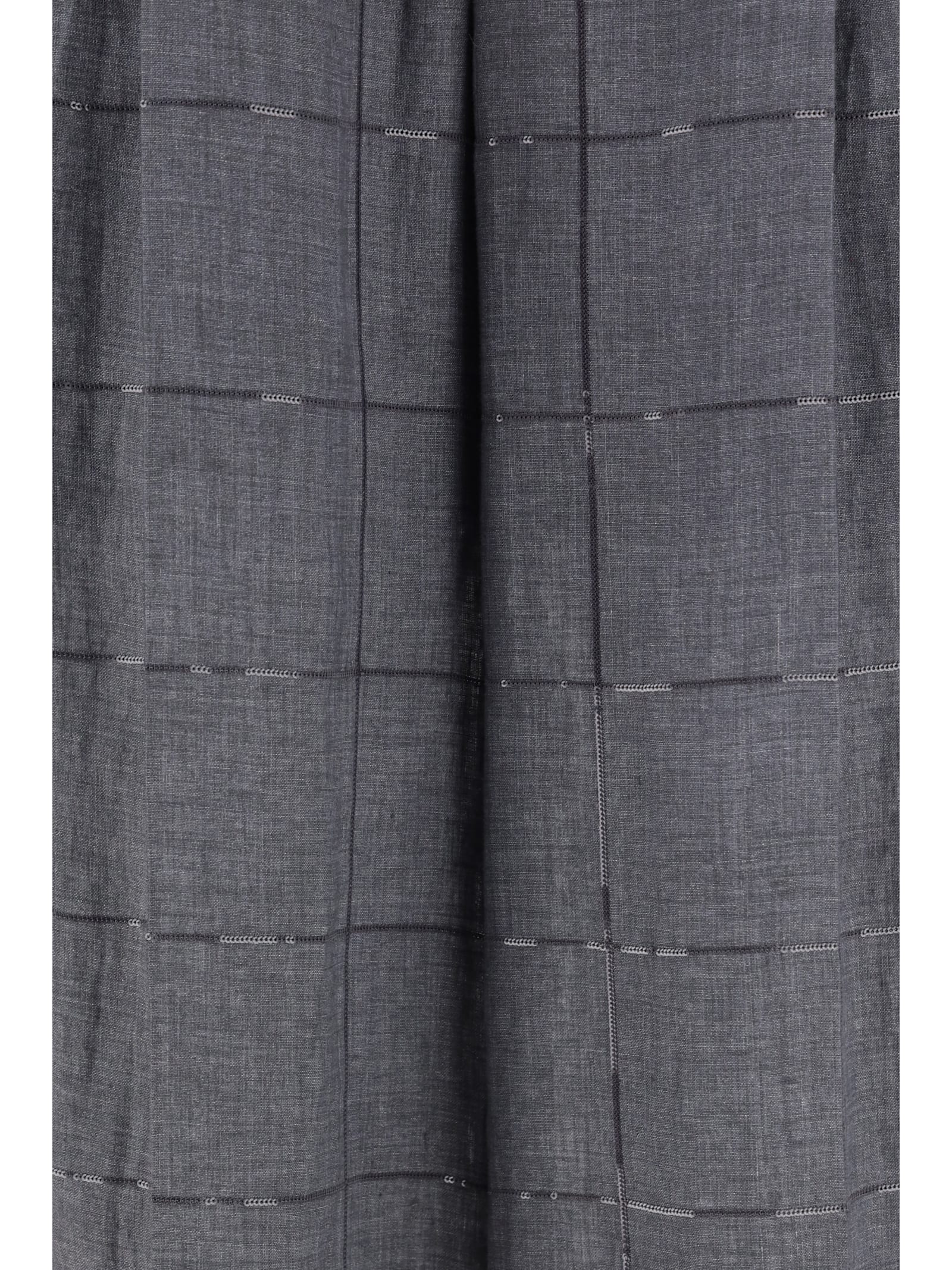 Brunello Cucinelli Check Linen Palazzo Trousers With Sequin Detail