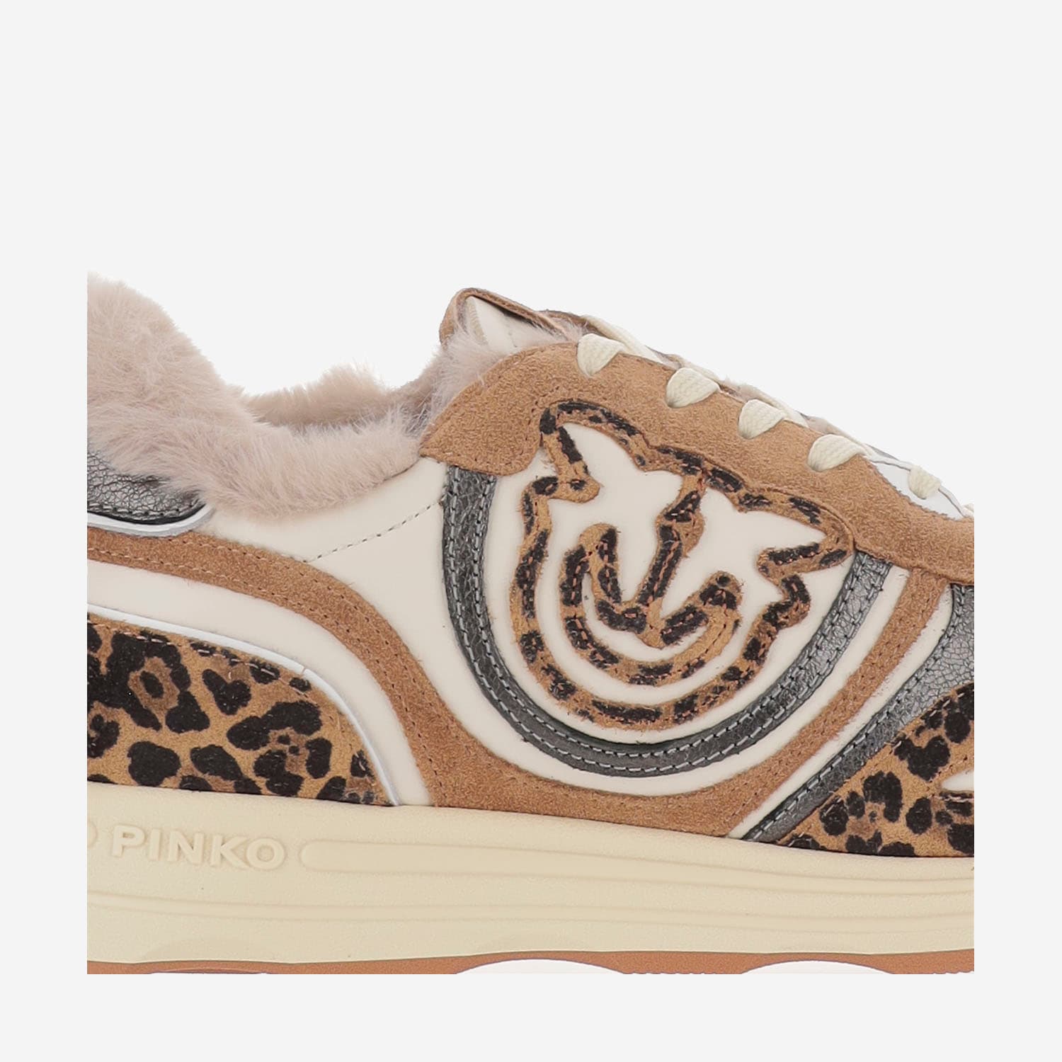Pinko Zoe 01 Leather Sneakers With Leapadrata Pattern In Red