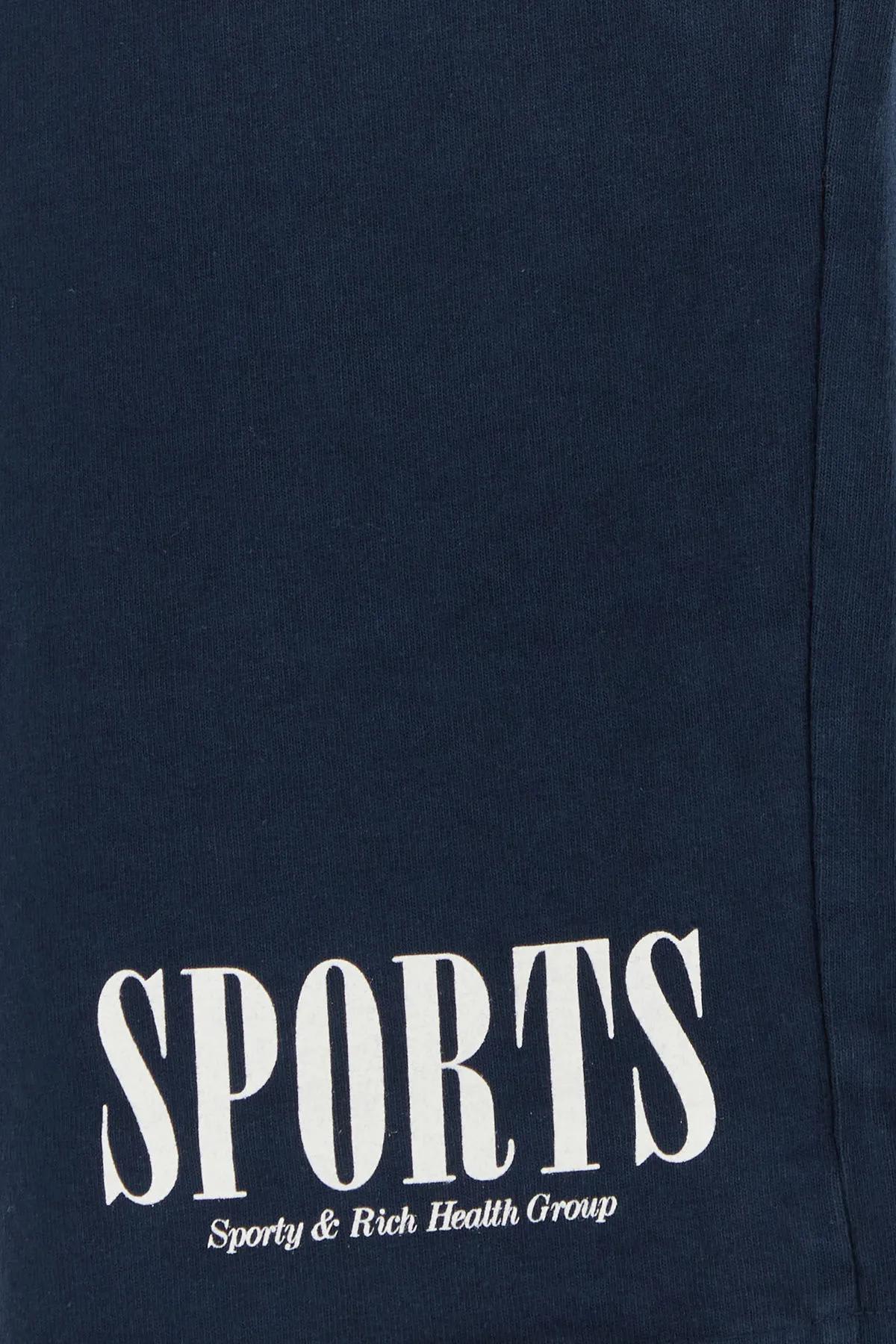 Sporty &amp; Rich Midnight Blue Cotton Bermuda Shorts In Blue