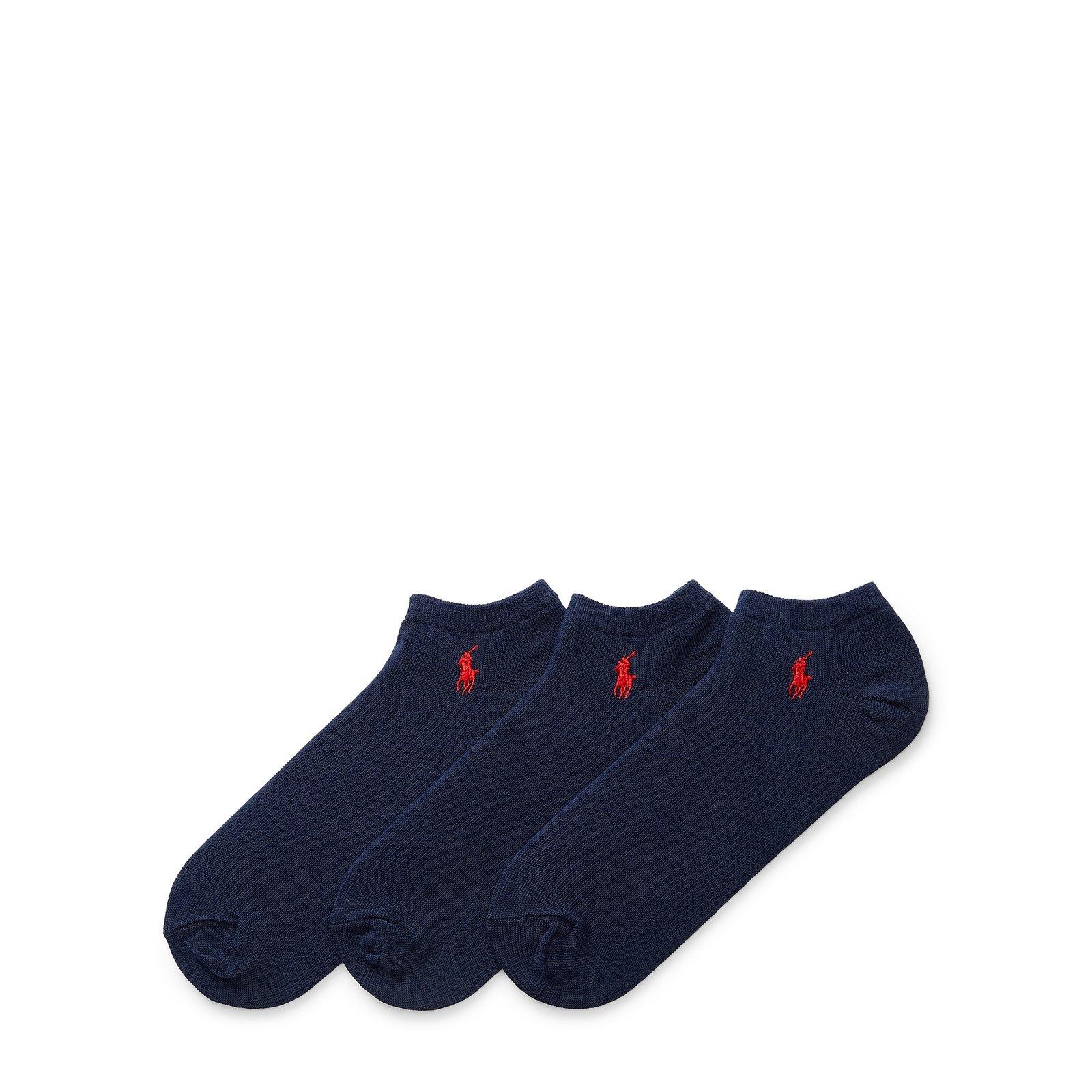 Polo Ralph Lauren Three-pack Logo Embroidered Ankle Socks  In Blue