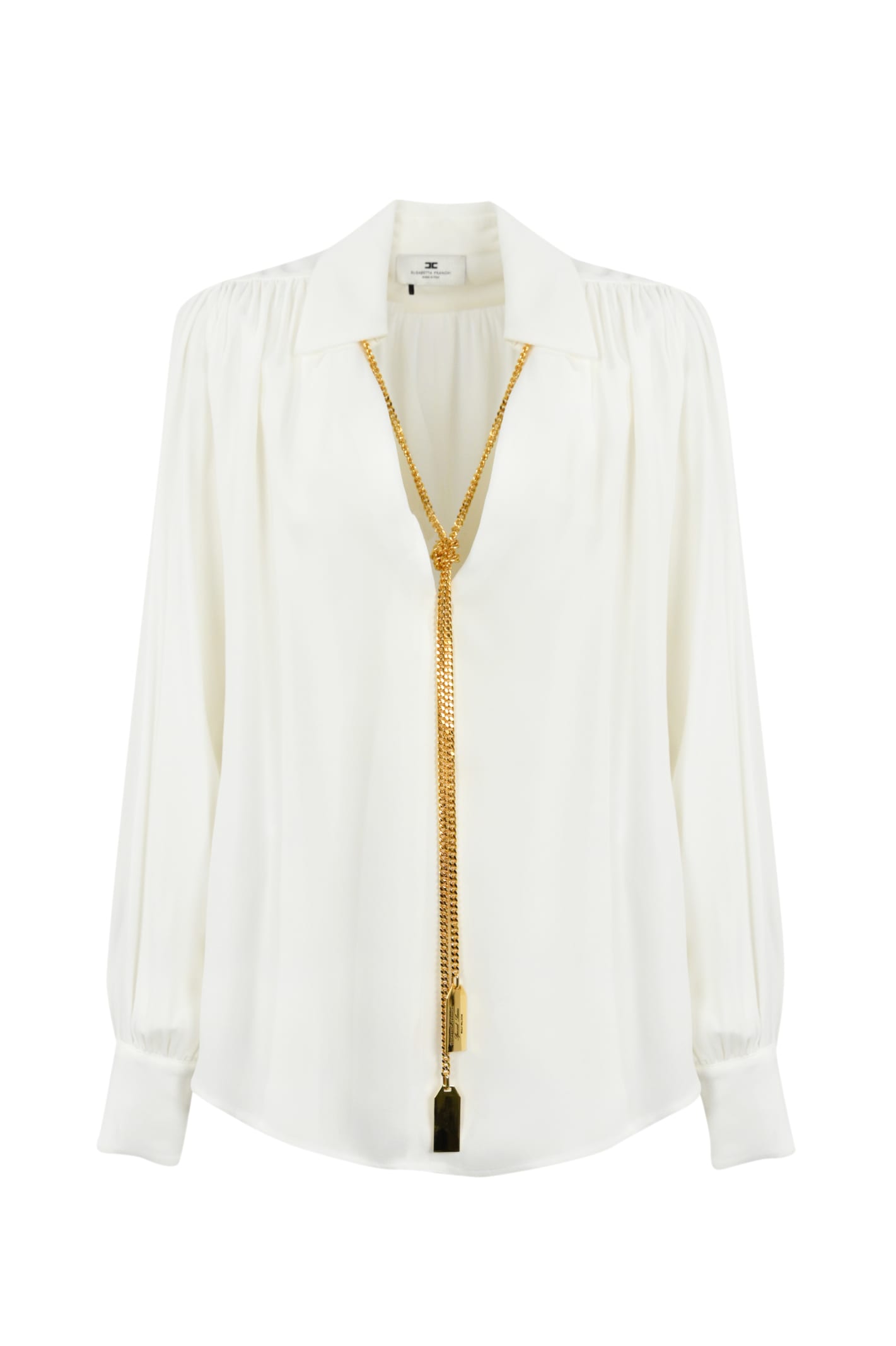 Shop Elisabetta Franchi Georgette Blouse And Necklace In Avorio