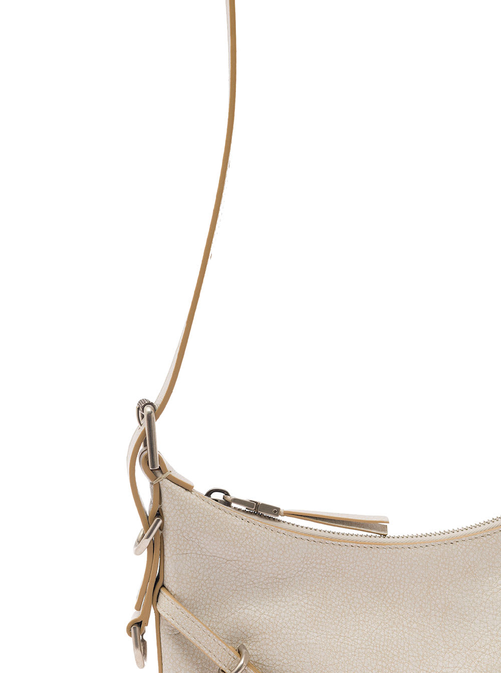 Shop Givenchy Mini Voyou White Shoulder Bag With Buckles Embellishment In Hammered Leather Woman