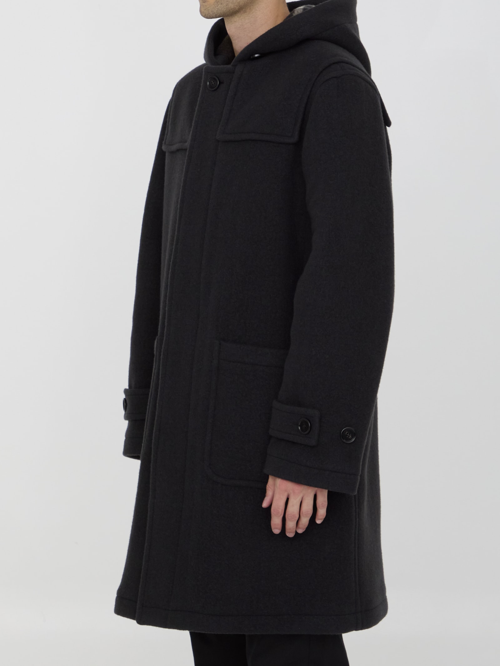 Shop Burberry Wool Duffle Coat In Black