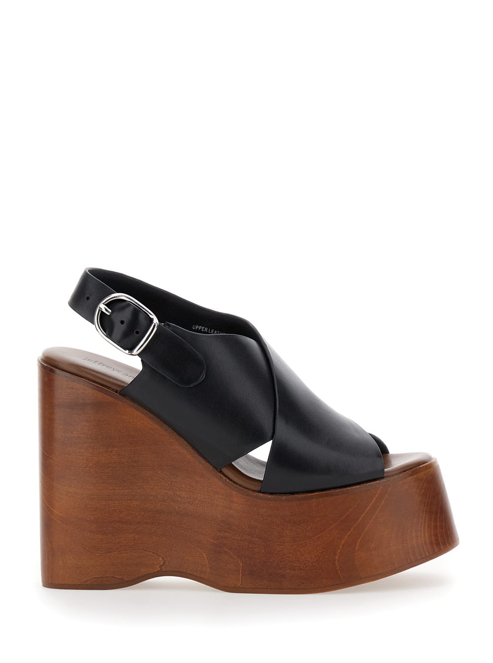 Jeffrey Campbell Fiddle Black Wedges With Criss-crossed Band And Adjustable Buckle Closure In Leather Woman