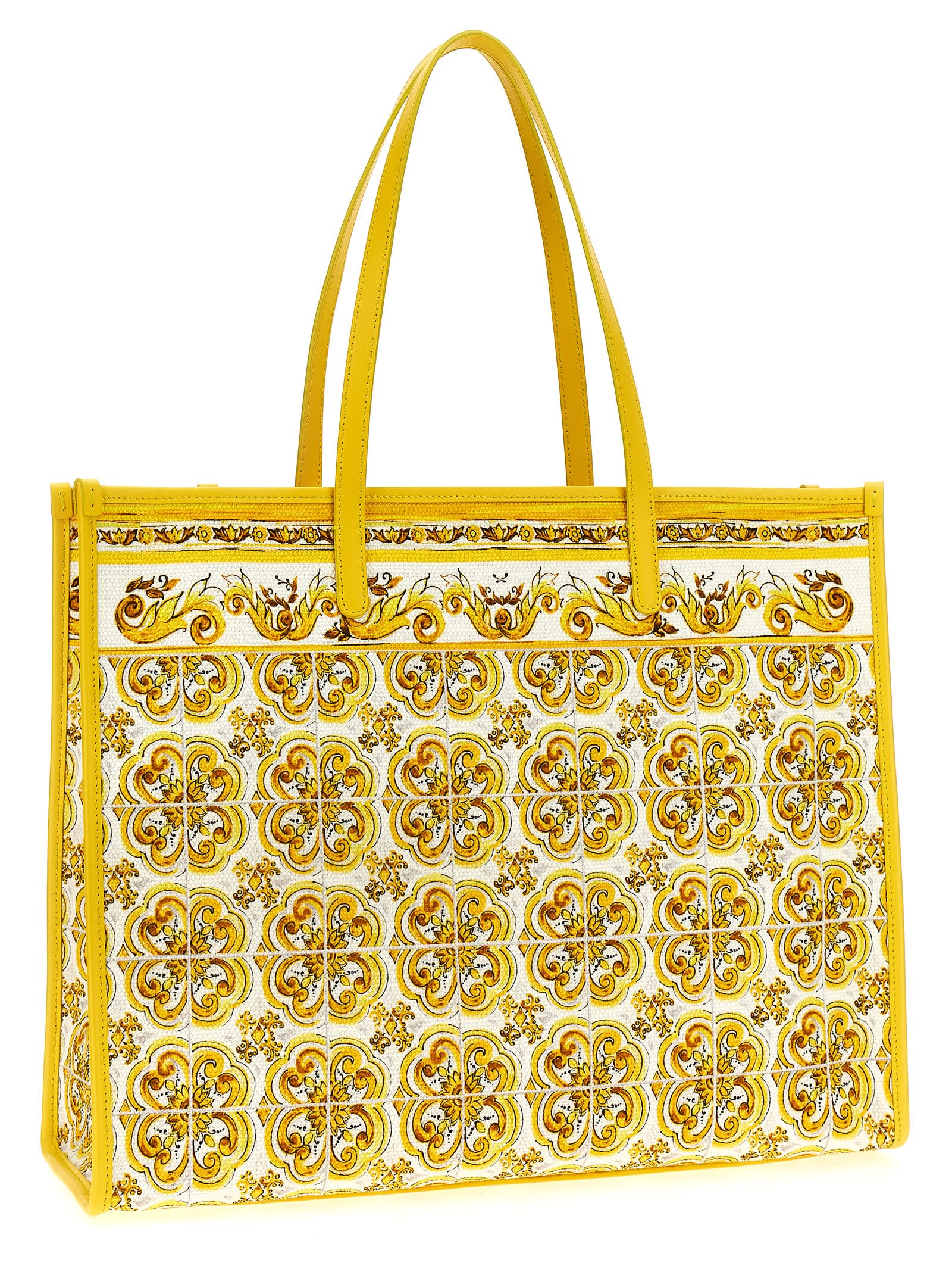 Shop Dolce & Gabbana Maiolica Large Shopping Bag In Yellow