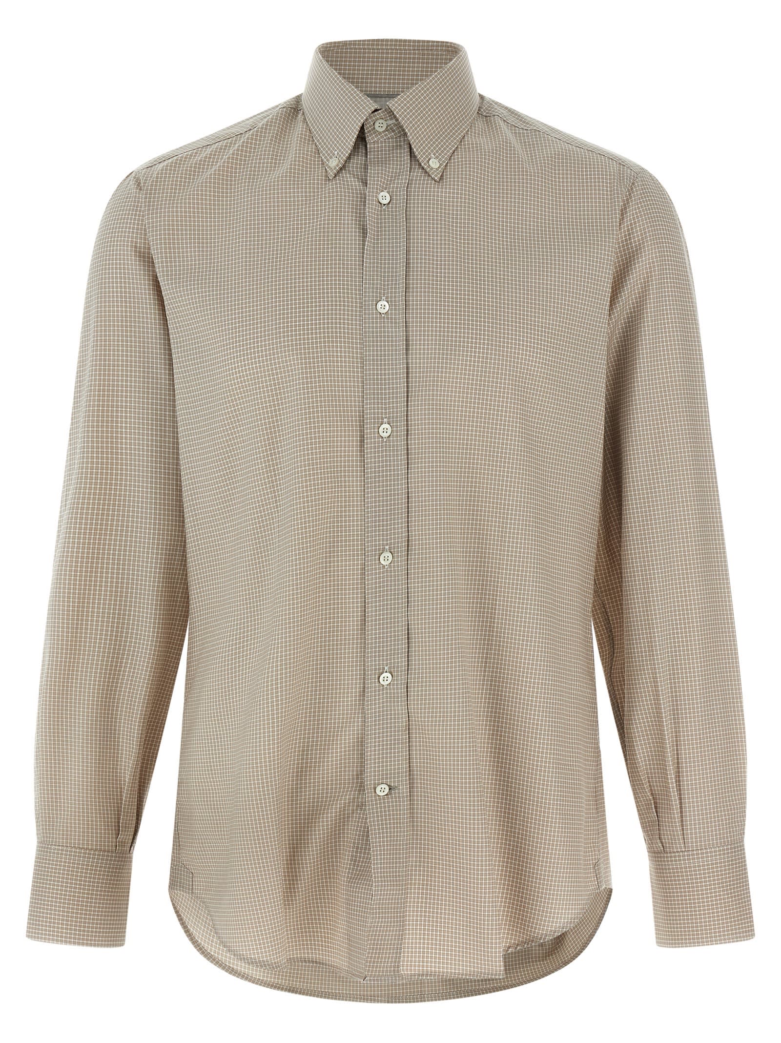 Brunello Cucinelli Long Sleeve Button-down Collar Check Shirt In Neutral