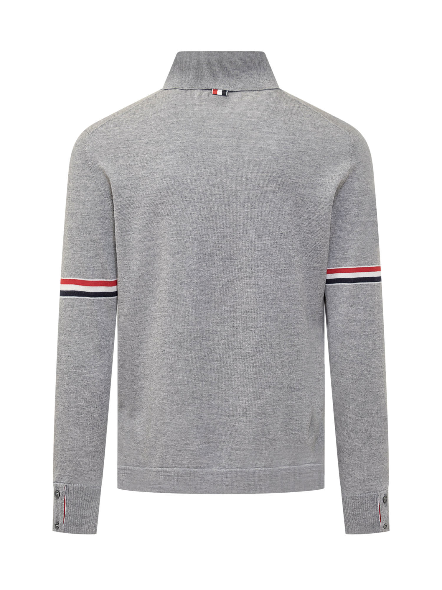 Shop Thom Browne Virgin Wool Striped Polo In Light Grey