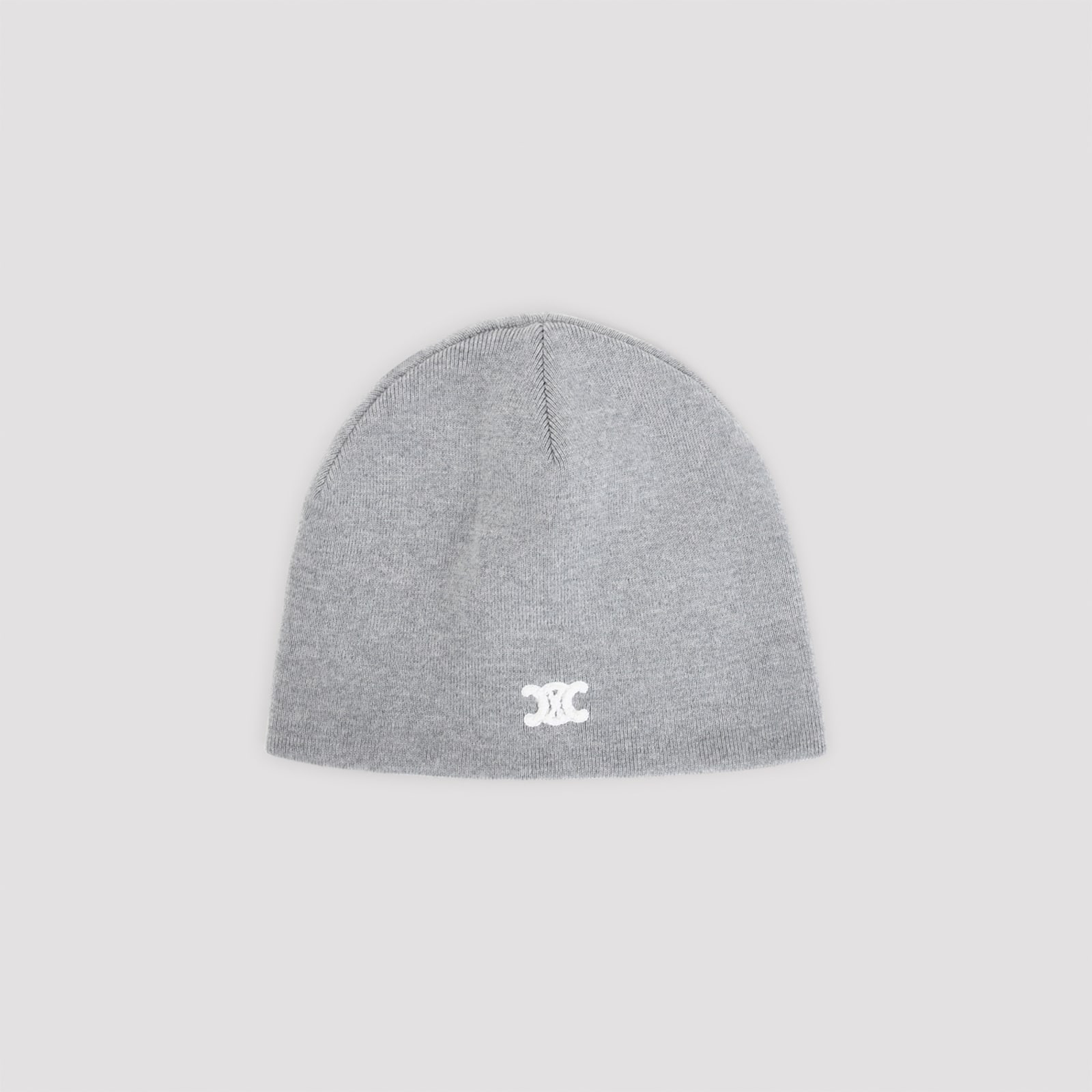 Celine Triomphe Logo-embroidered Wool Beanie In Gray