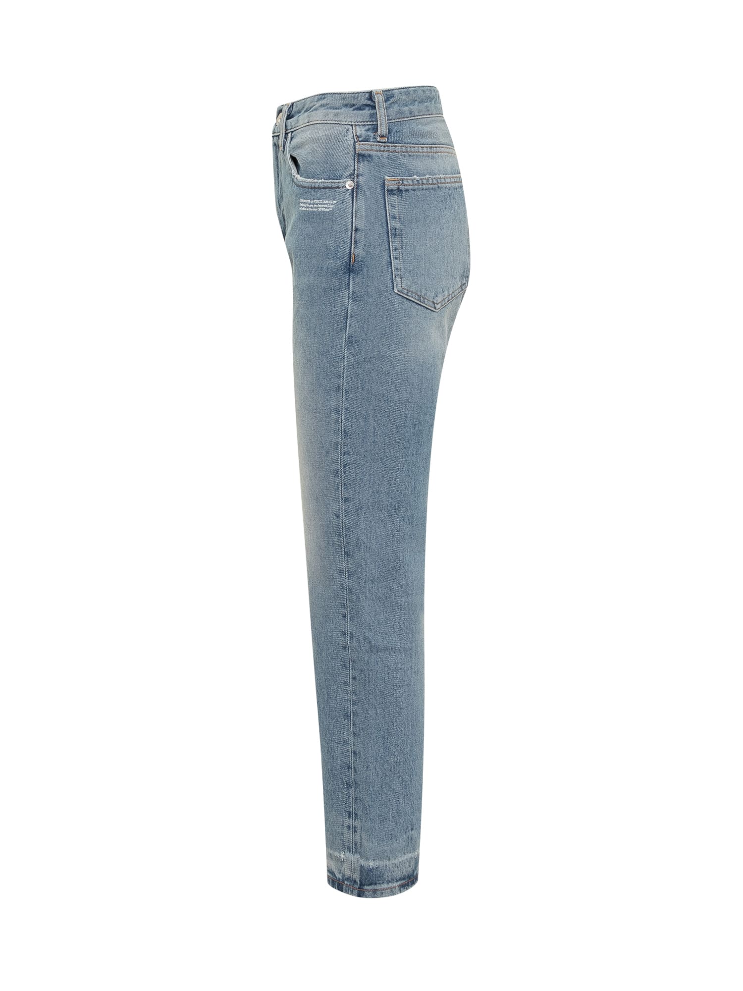 Off-white Corporate 90s Distressed High-rise Slim-leg Jeans In Blue