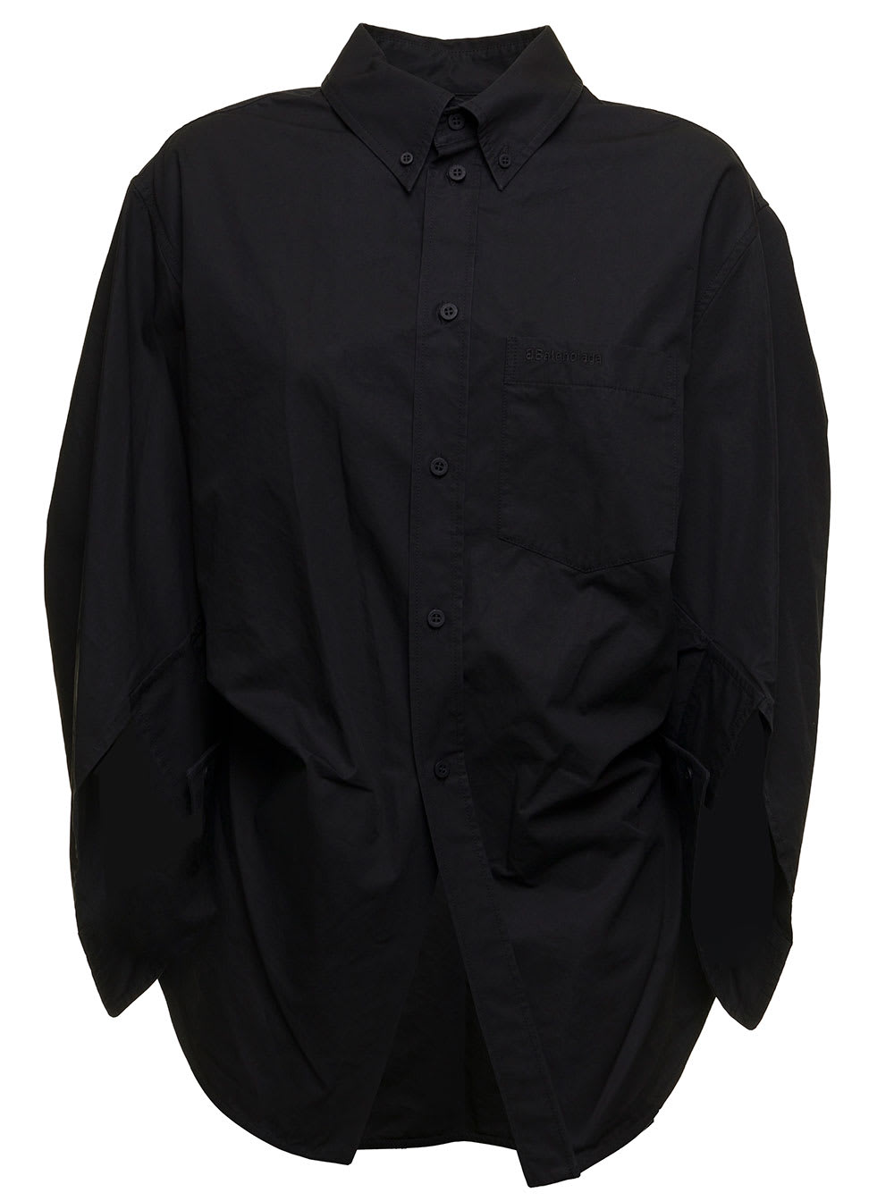 Balenciaga Womens Bb Crop Swing Twisted Black Poplin Shirt