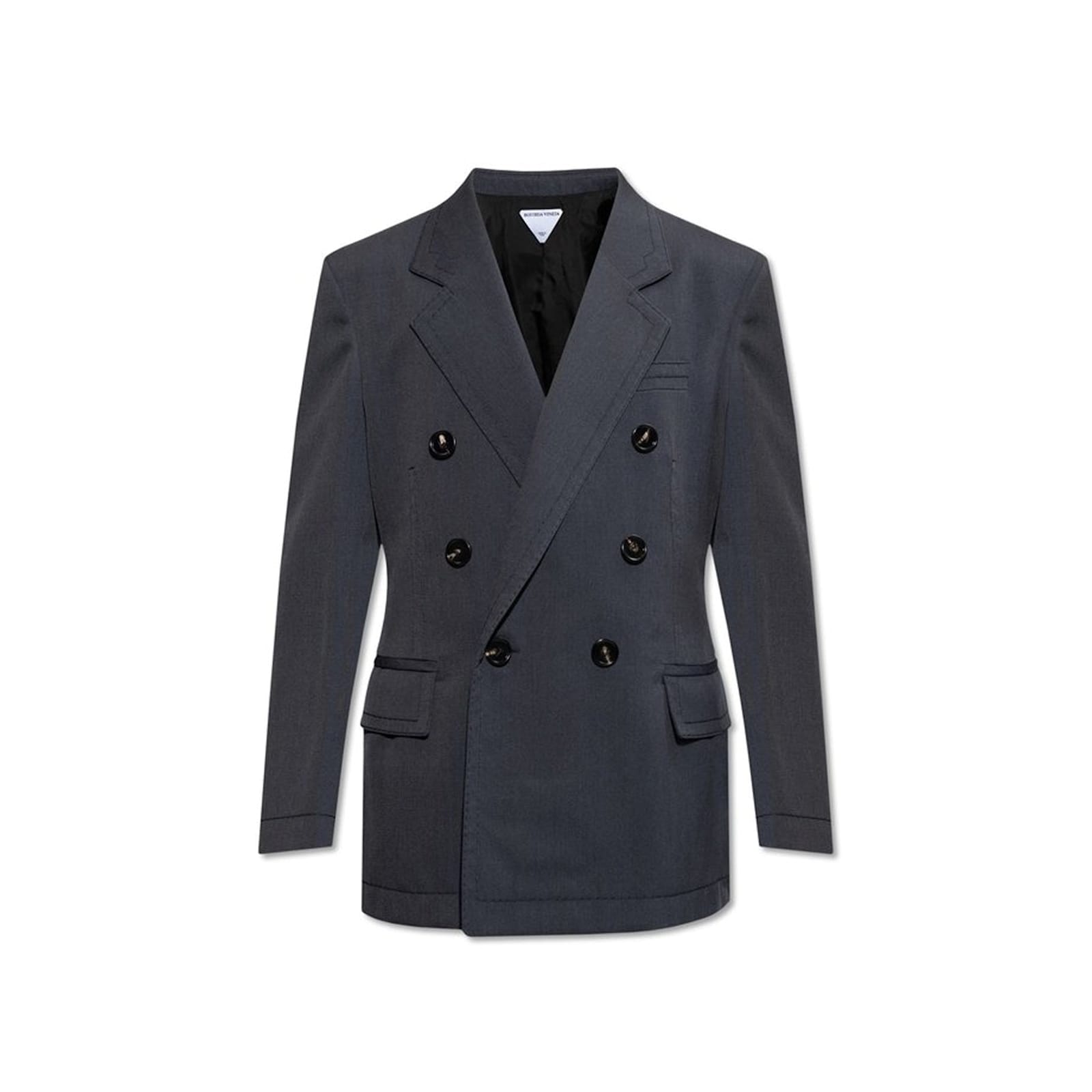 Bottega Veneta Double-breasted Twill Wool Blazer With Visible Stitchings In Blue
