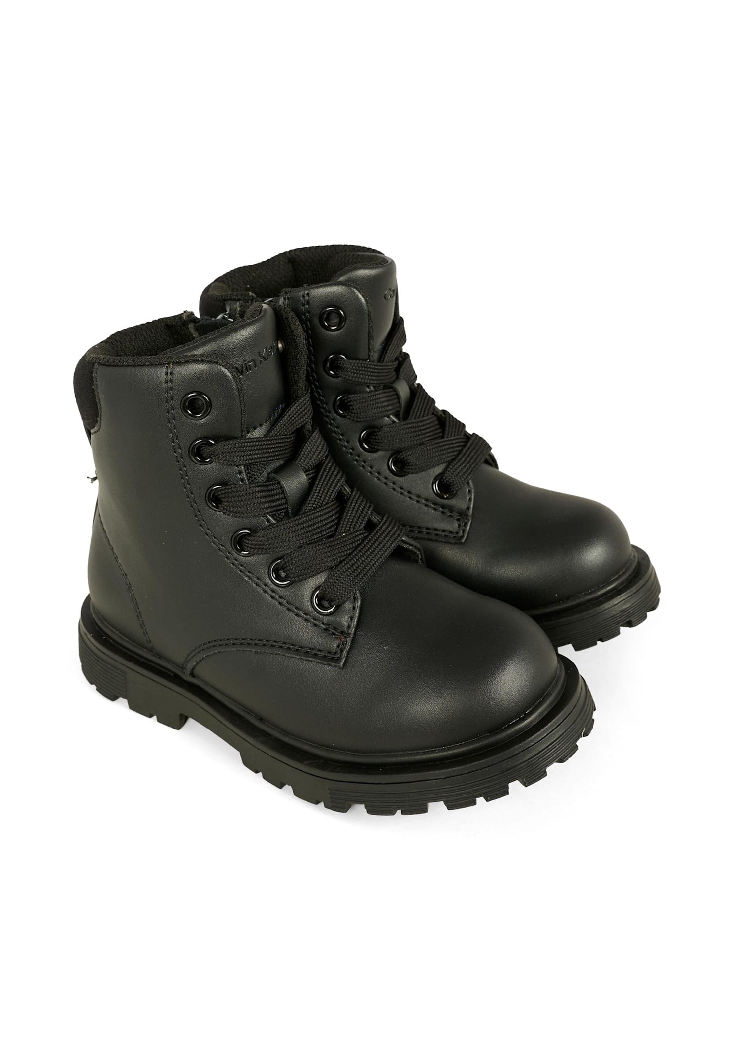 Calvin Klein Black Combat Boots For Kids With Logo In Black