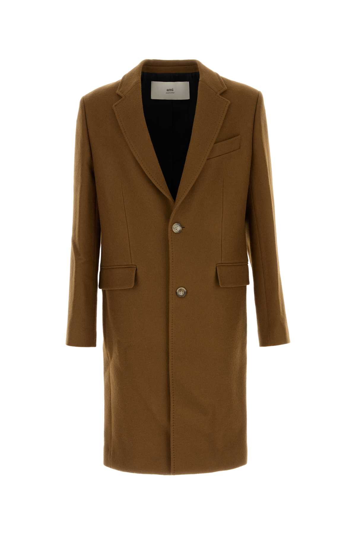 Ami Alexandre Mattiussi Wool Coat With Notch Lapel And Long Sleeves In Brown