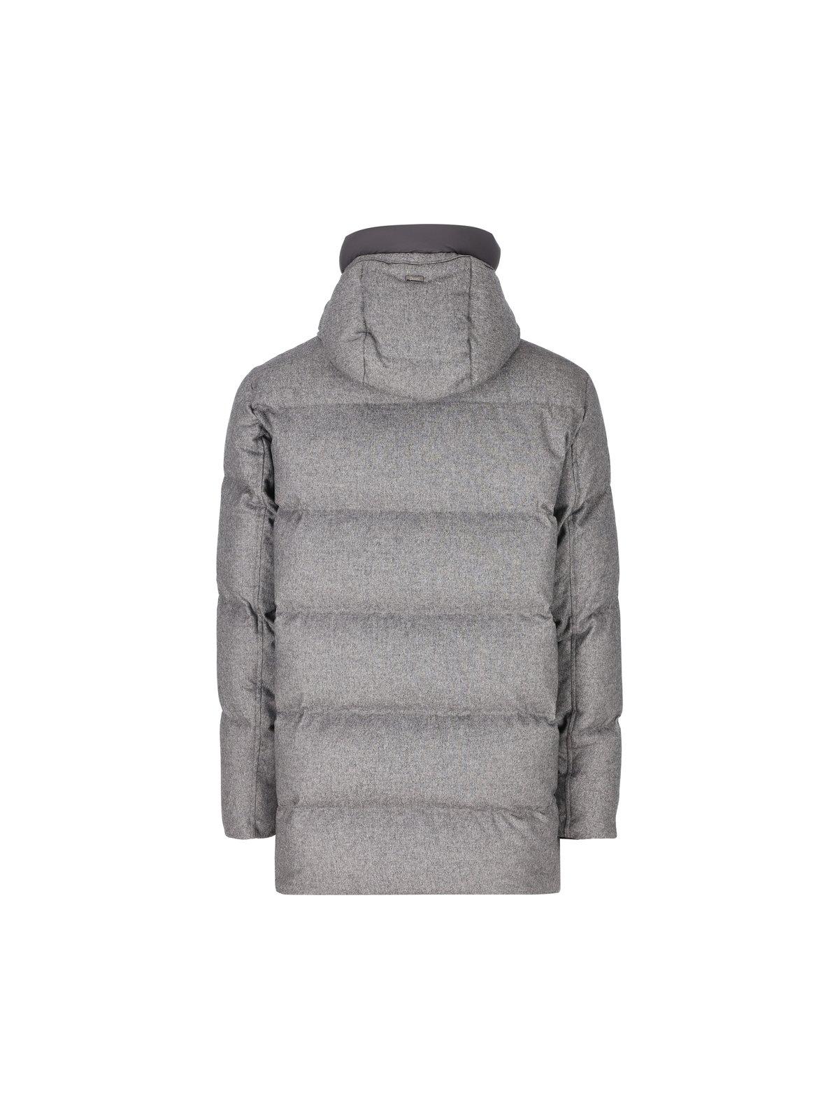 Herno Cashmere And Silk Padded Bomber Jacket In Gray