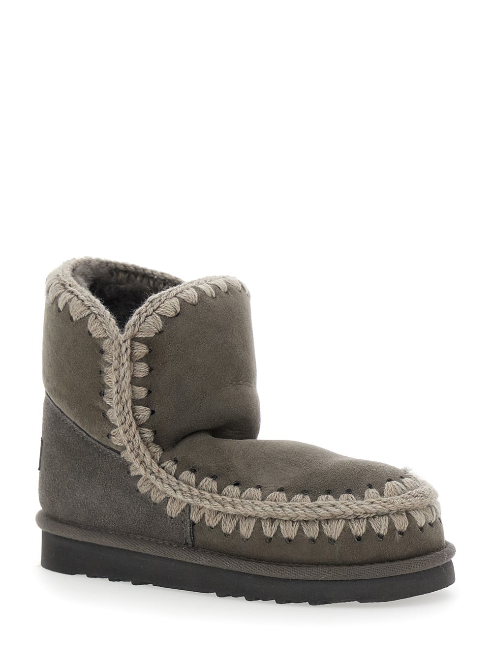 Mou Eskimo Grey Ankle Boots With Crochet Details And Logo Patch On The Rear In Suede Woman In Gray