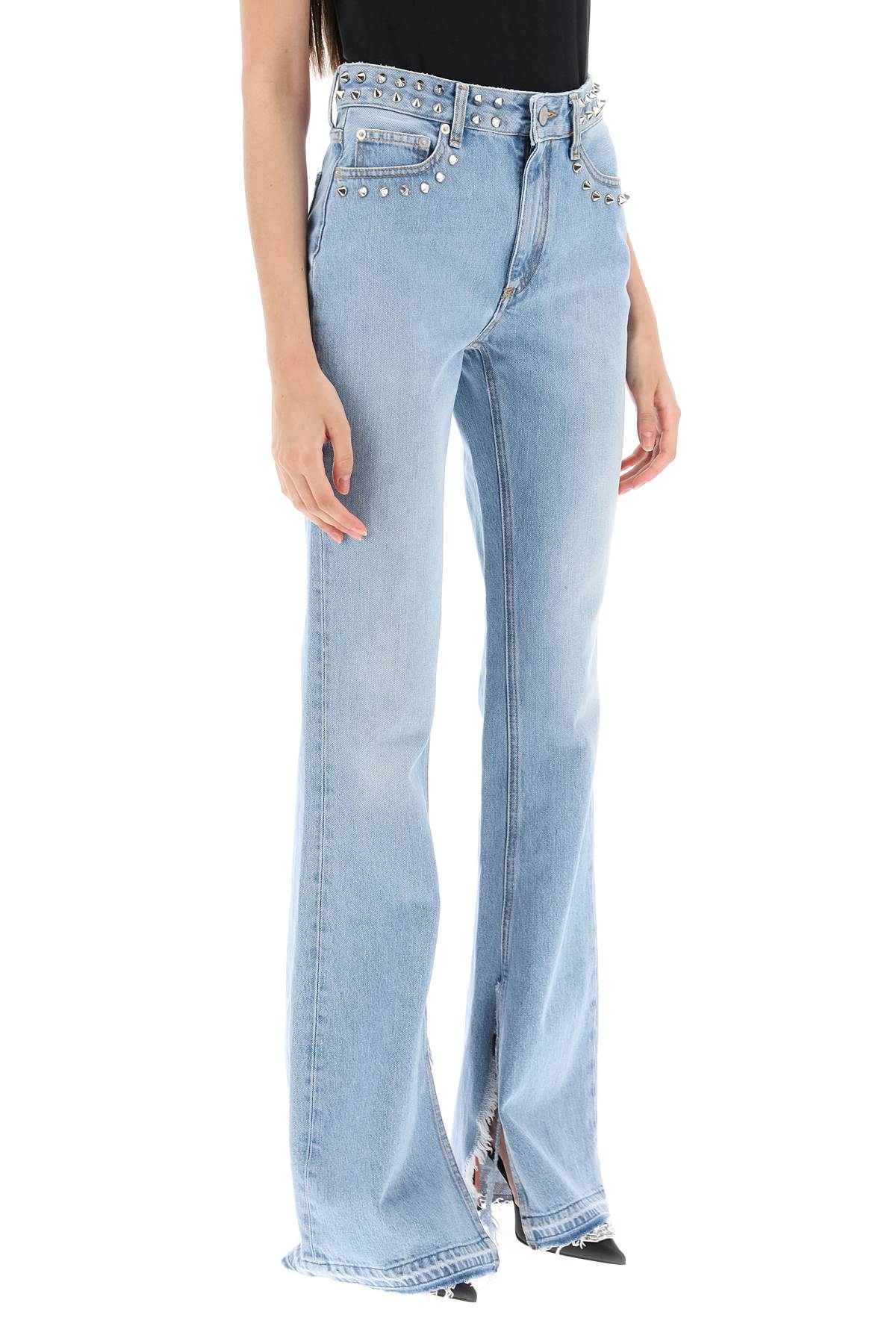 Shop Alessandra Rich Flared Jeans With Studs In Light Blue Pink (light Blue)