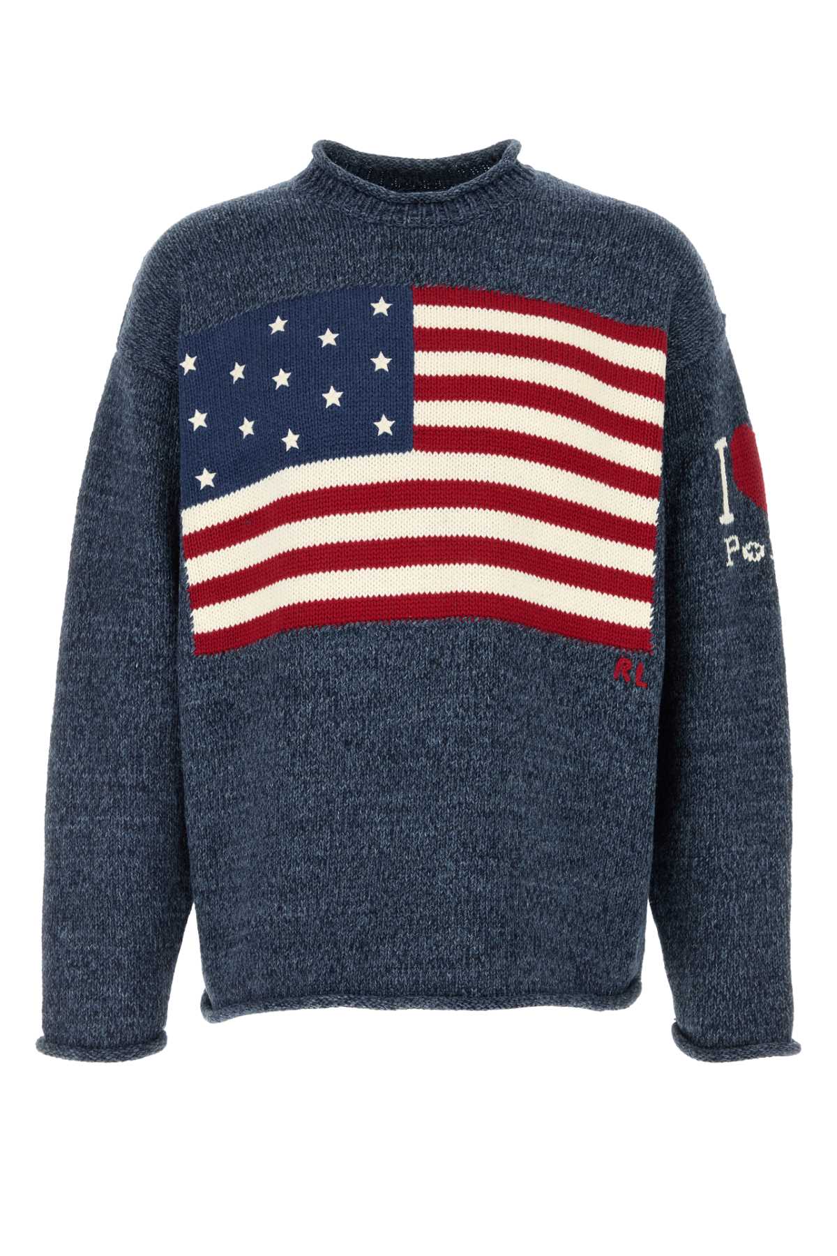 Polo Ralph Lauren Melange Blue Cotton Oversize Sweater