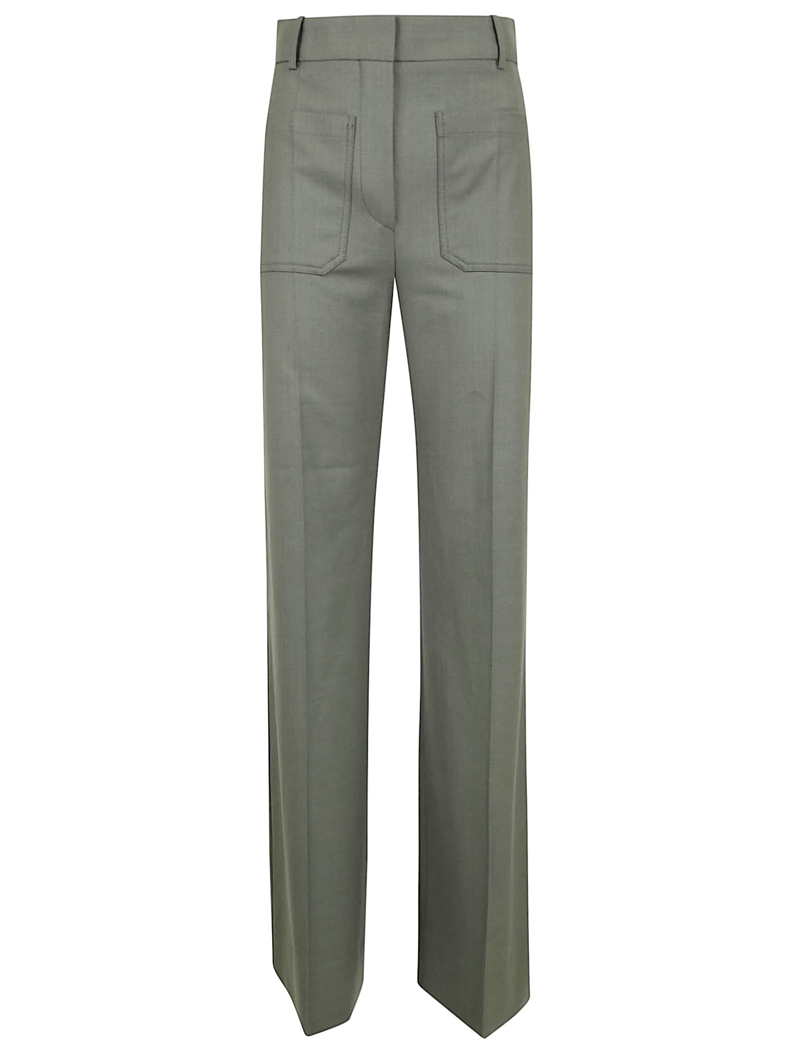 Victoria Beckham Wide Leg Trousers With Pockets And Loops In Green