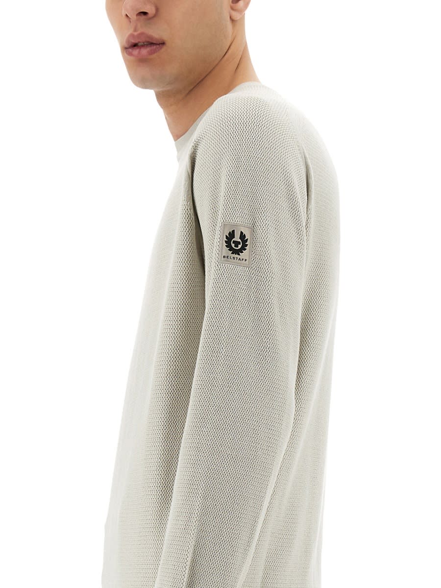 Belstaff Crew Neck Cotton Jersey Sweater In Beige