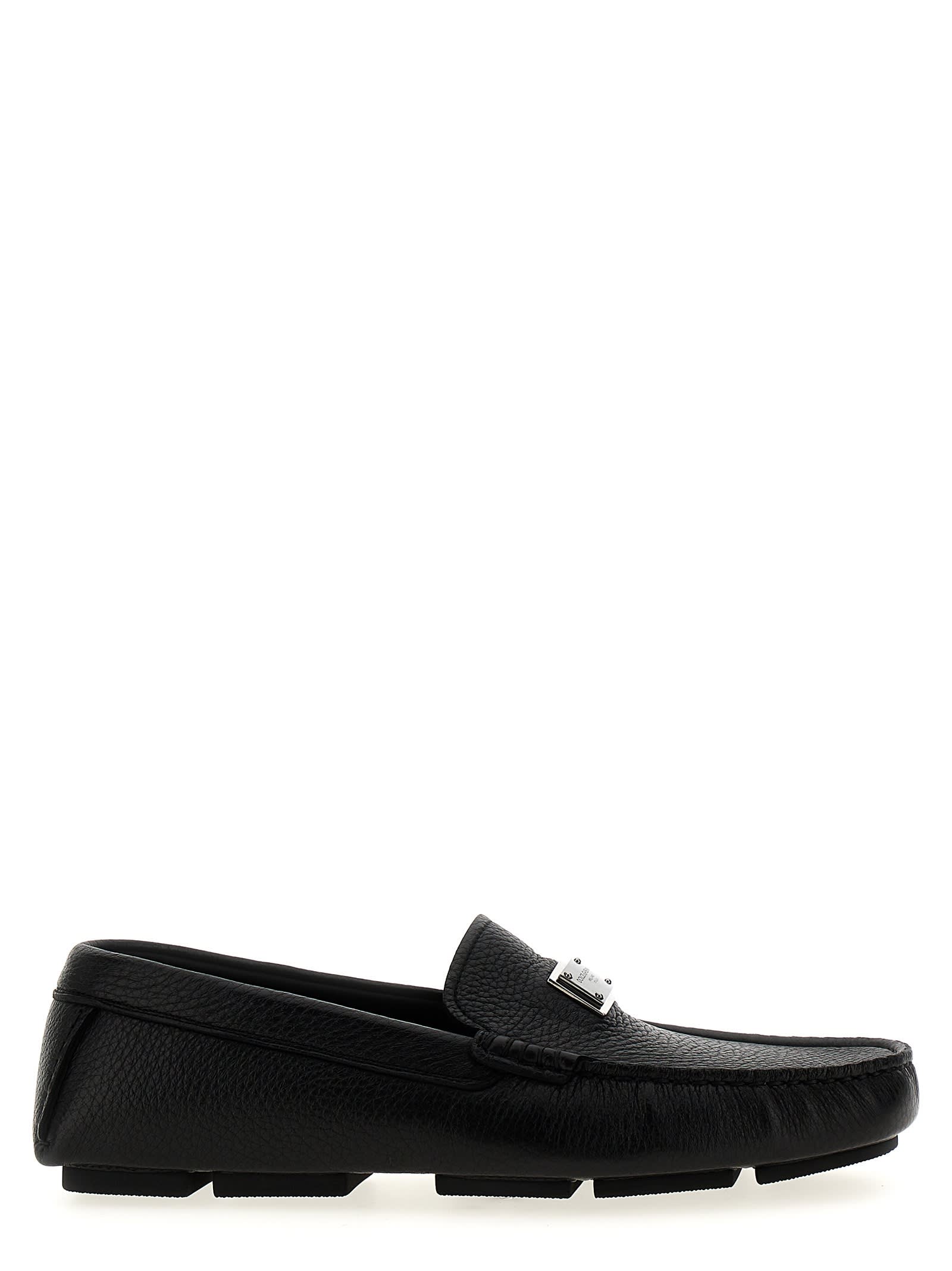 Shop Dolce & Gabbana Logo Leather Loafers In Nero